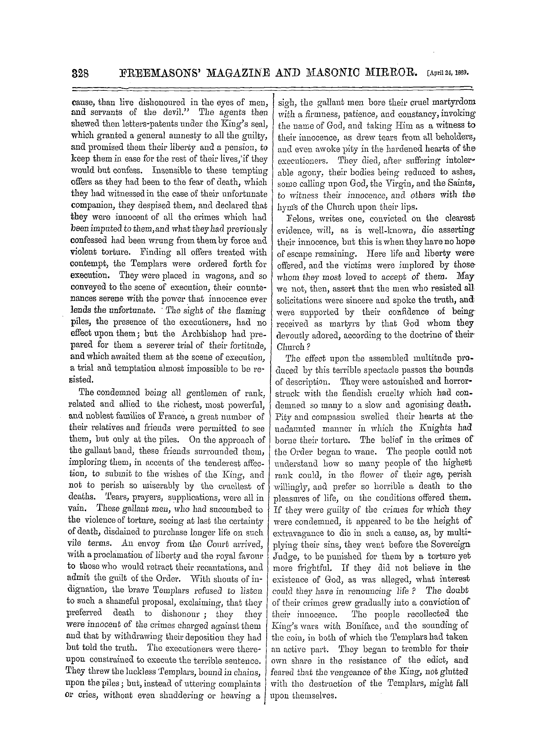 The Freemasons' Monthly Magazine: 1869-04-24 - The Knights Templars.