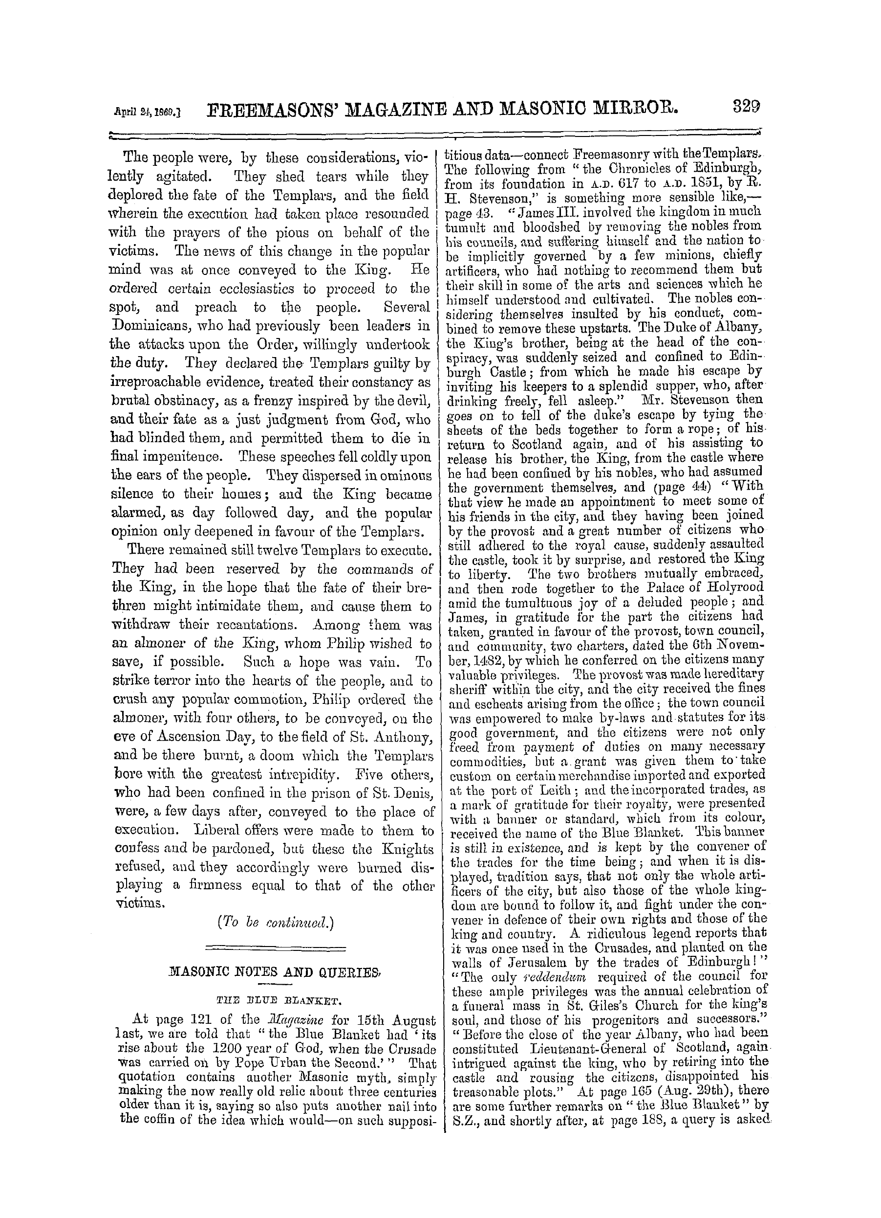 The Freemasons' Monthly Magazine: 1869-04-24 - The Knights Templars.