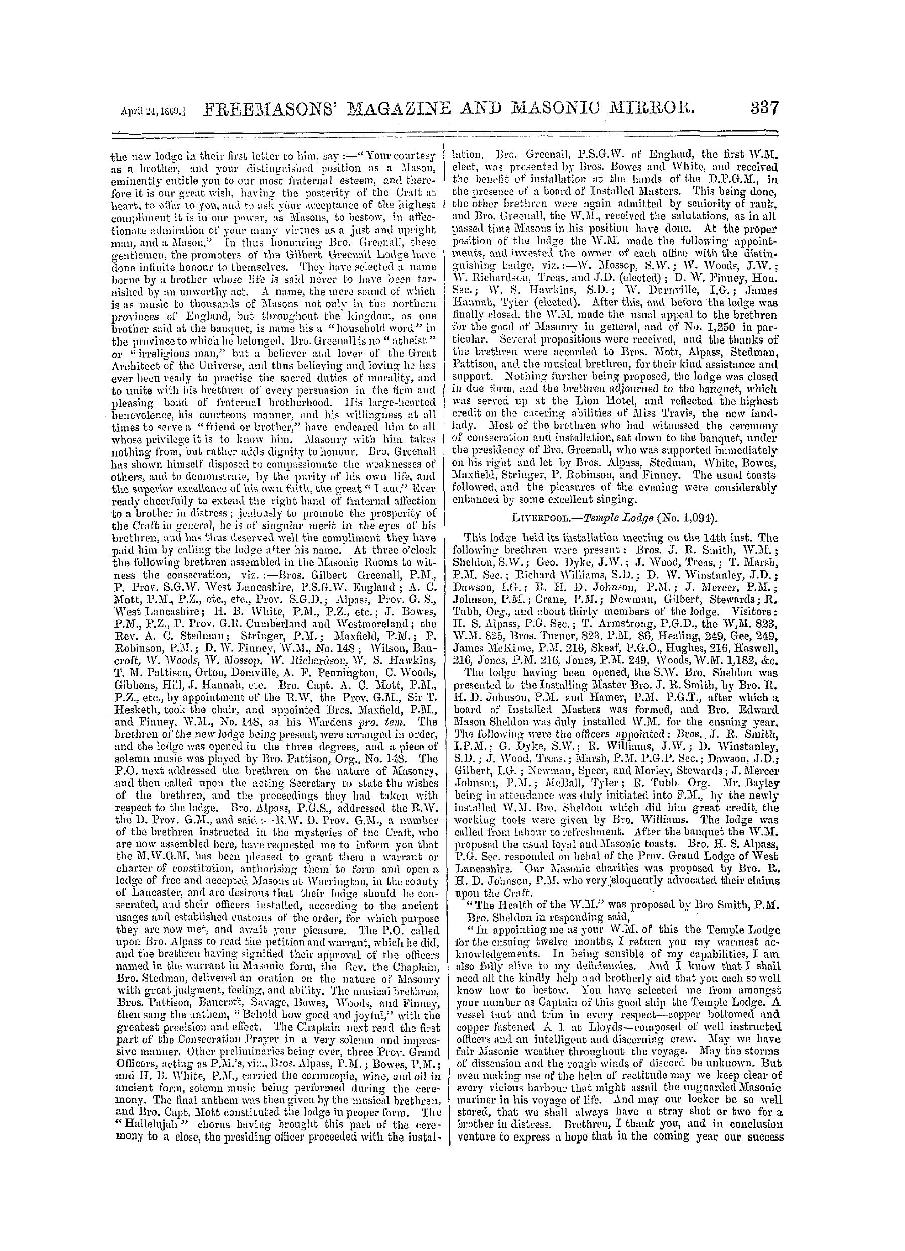 The Freemasons' Monthly Magazine: 1869-04-24: 17