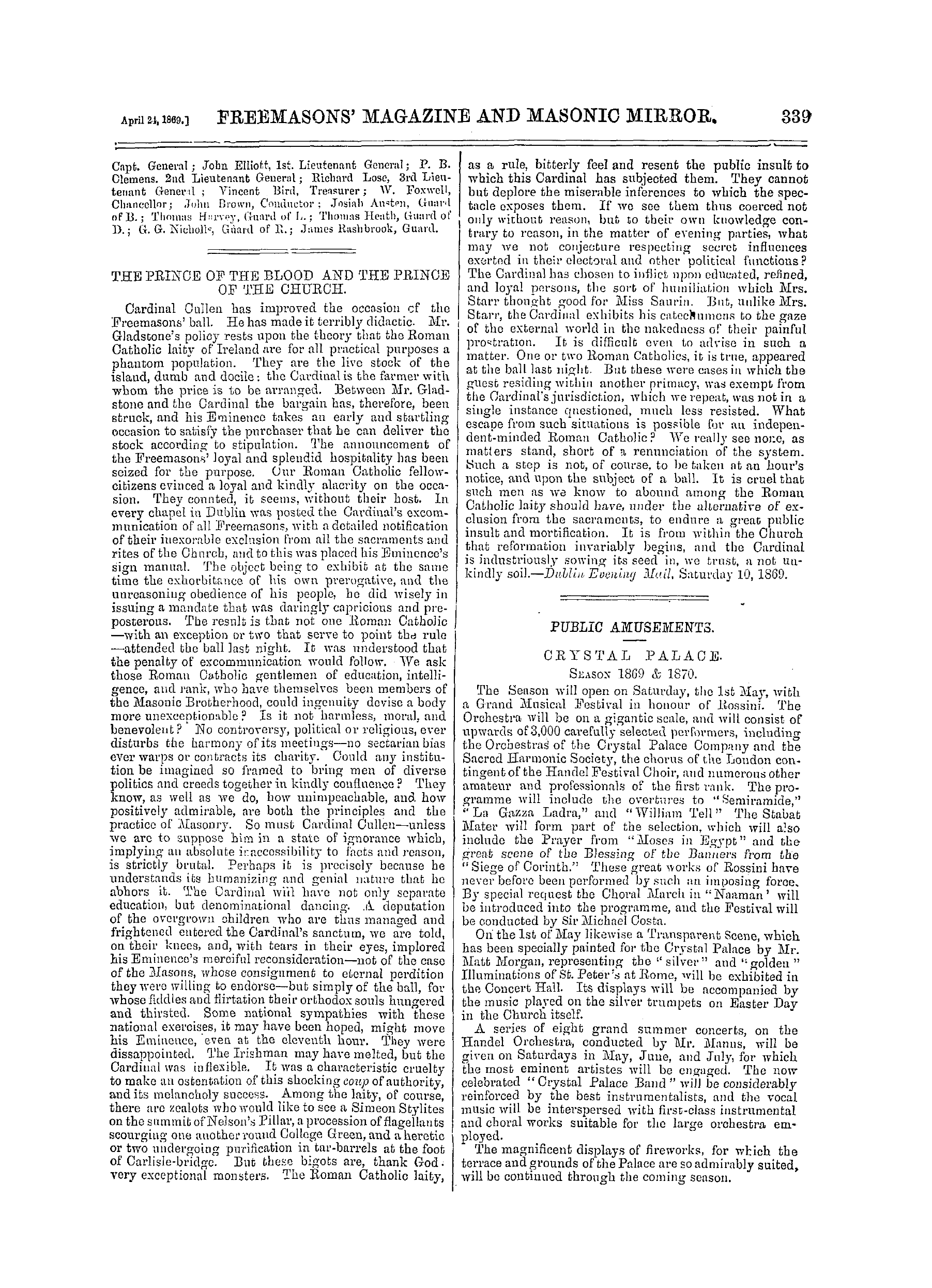 The Freemasons' Monthly Magazine: 1869-04-24: 19