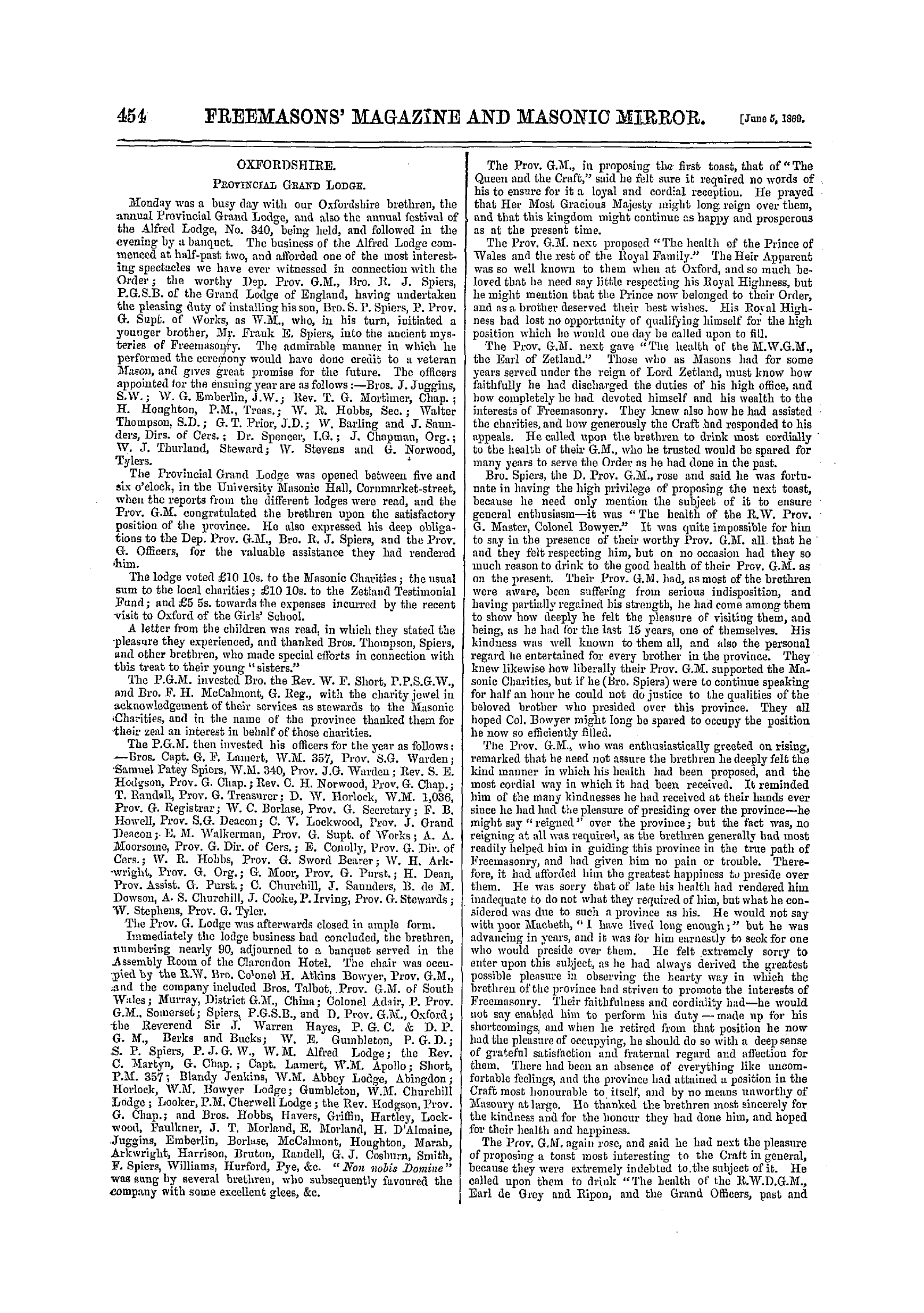 The Freemasons' Monthly Magazine: 1869-06-05 - Oxfordshire.