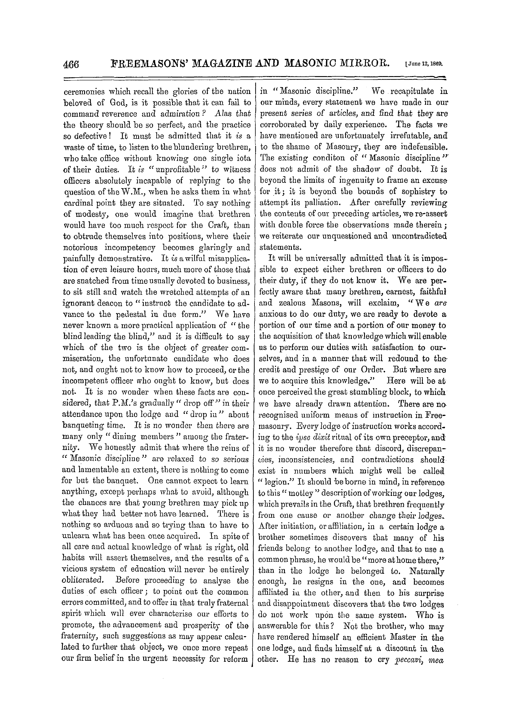 The Freemasons' Monthly Magazine: 1869-06-12 - Masonic Discipline.—Xv.