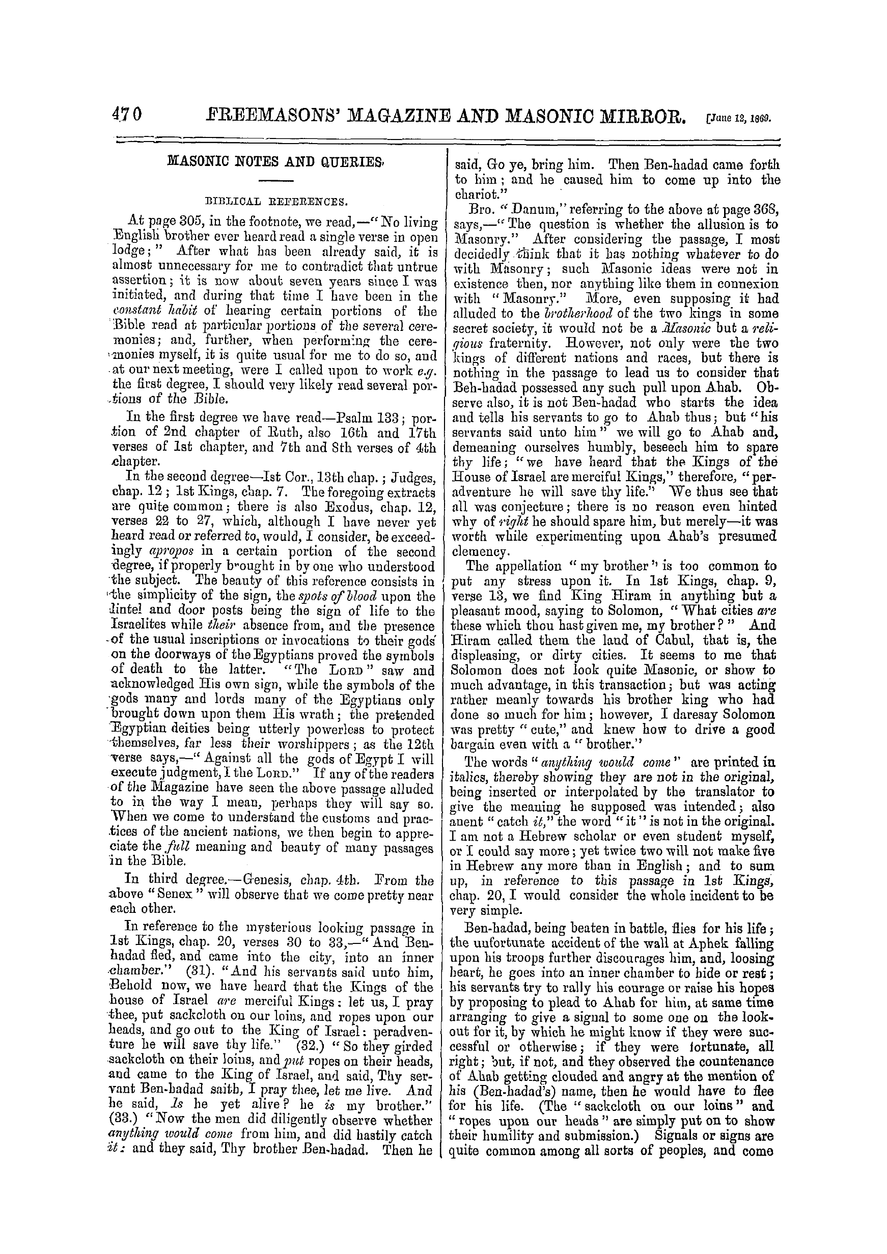 The Freemasons' Monthly Magazine: 1869-06-12: 10