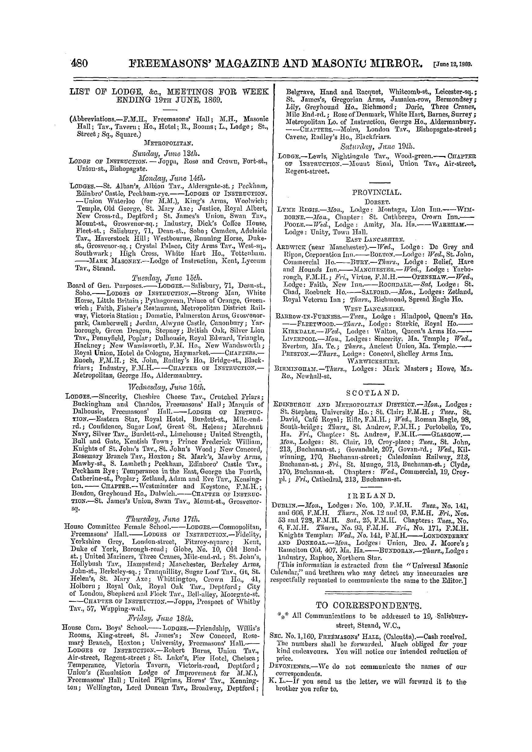 The Freemasons' Monthly Magazine: 1869-06-12: 20