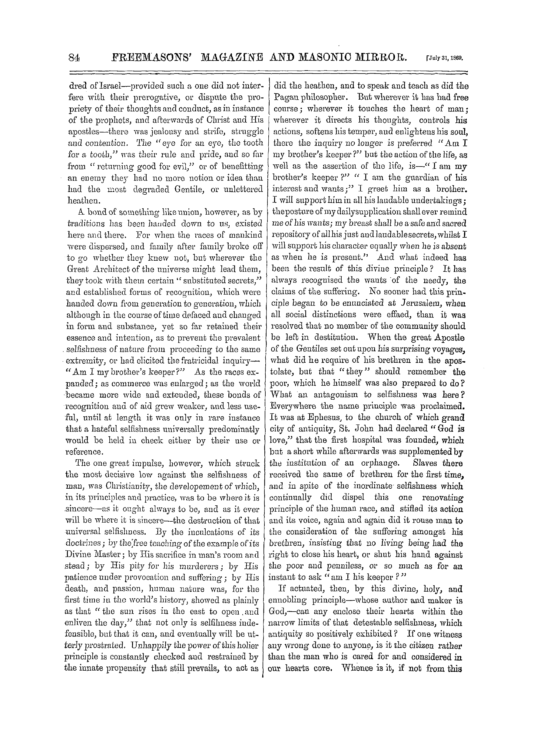 The Freemasons' Monthly Magazine: 1869-07-31 - Sermon,