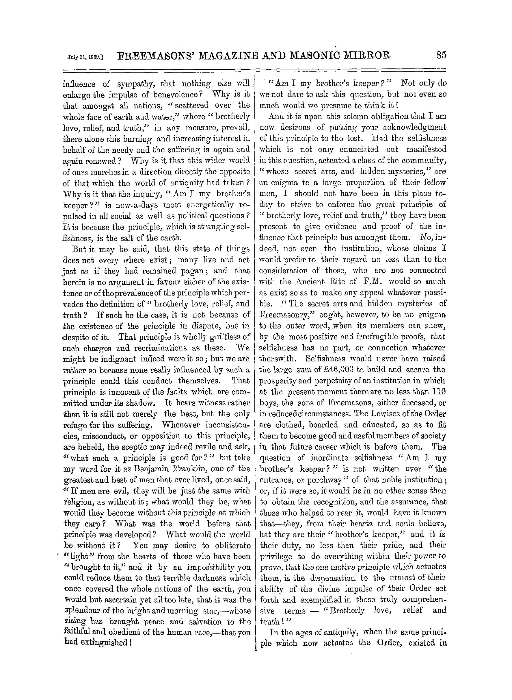 The Freemasons' Monthly Magazine: 1869-07-31 - Sermon,