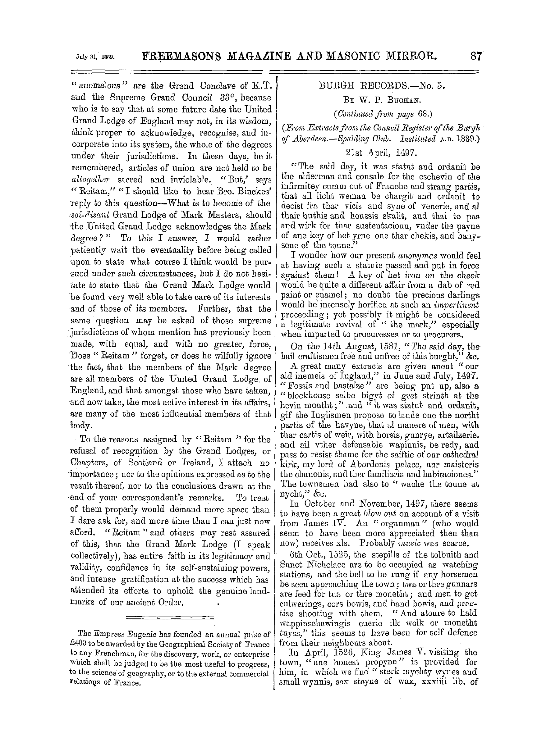 The Freemasons' Monthly Magazine: 1869-07-31: 7