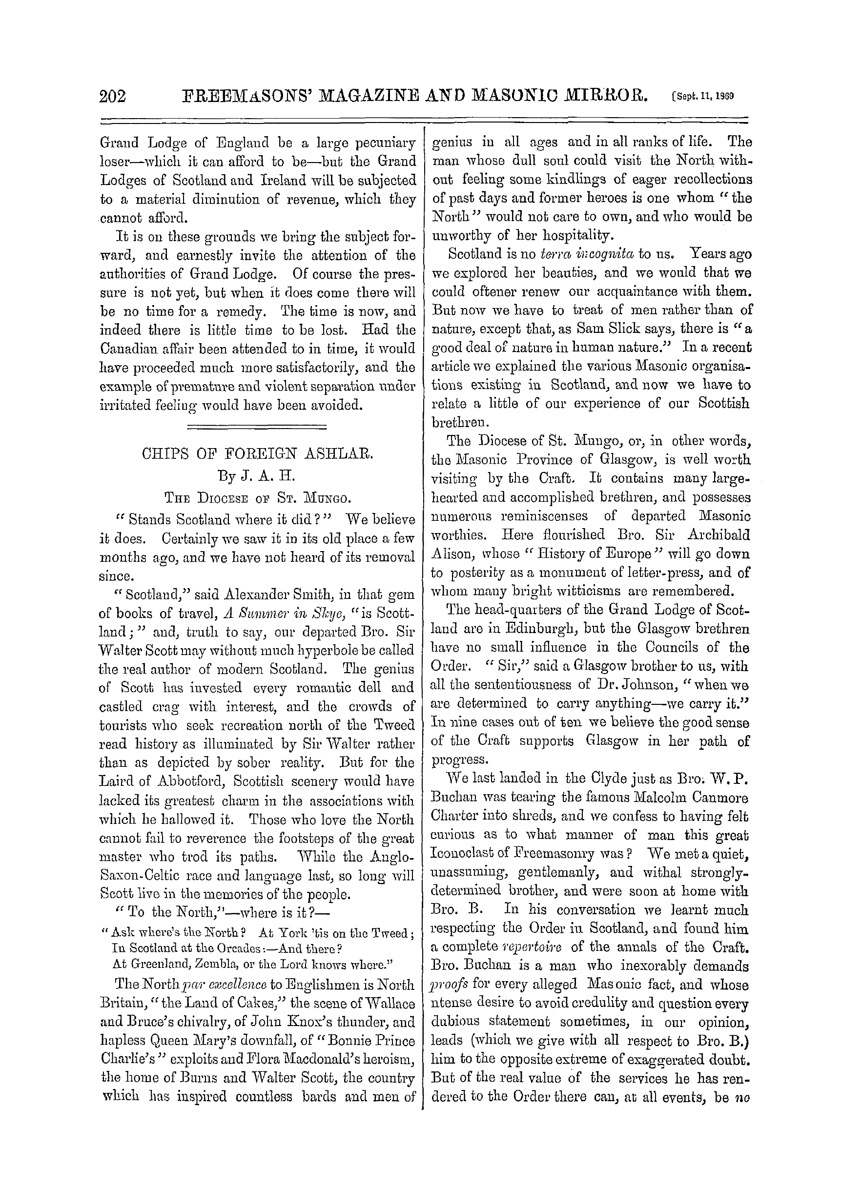 The Freemasons' Monthly Magazine: 1869-09-11 - Recognition Of Nova Scotia.