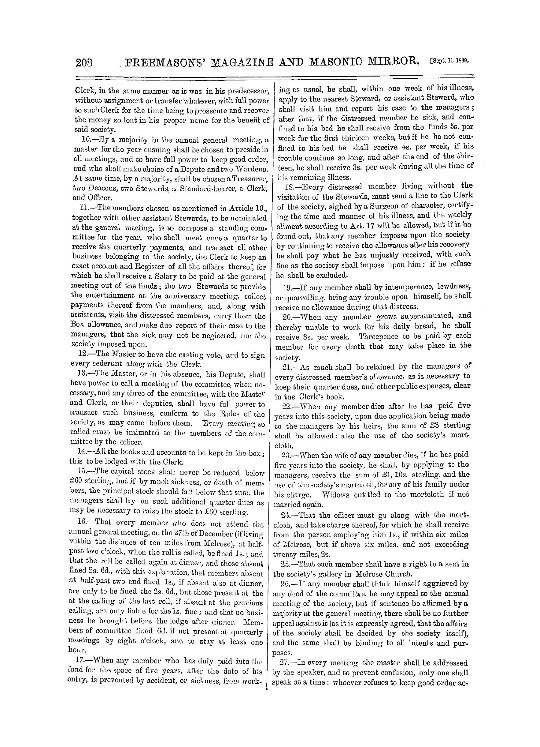 The Freemasons' Monthly Magazine: 1869-09-11 - Melrose Abbey And Lodge.