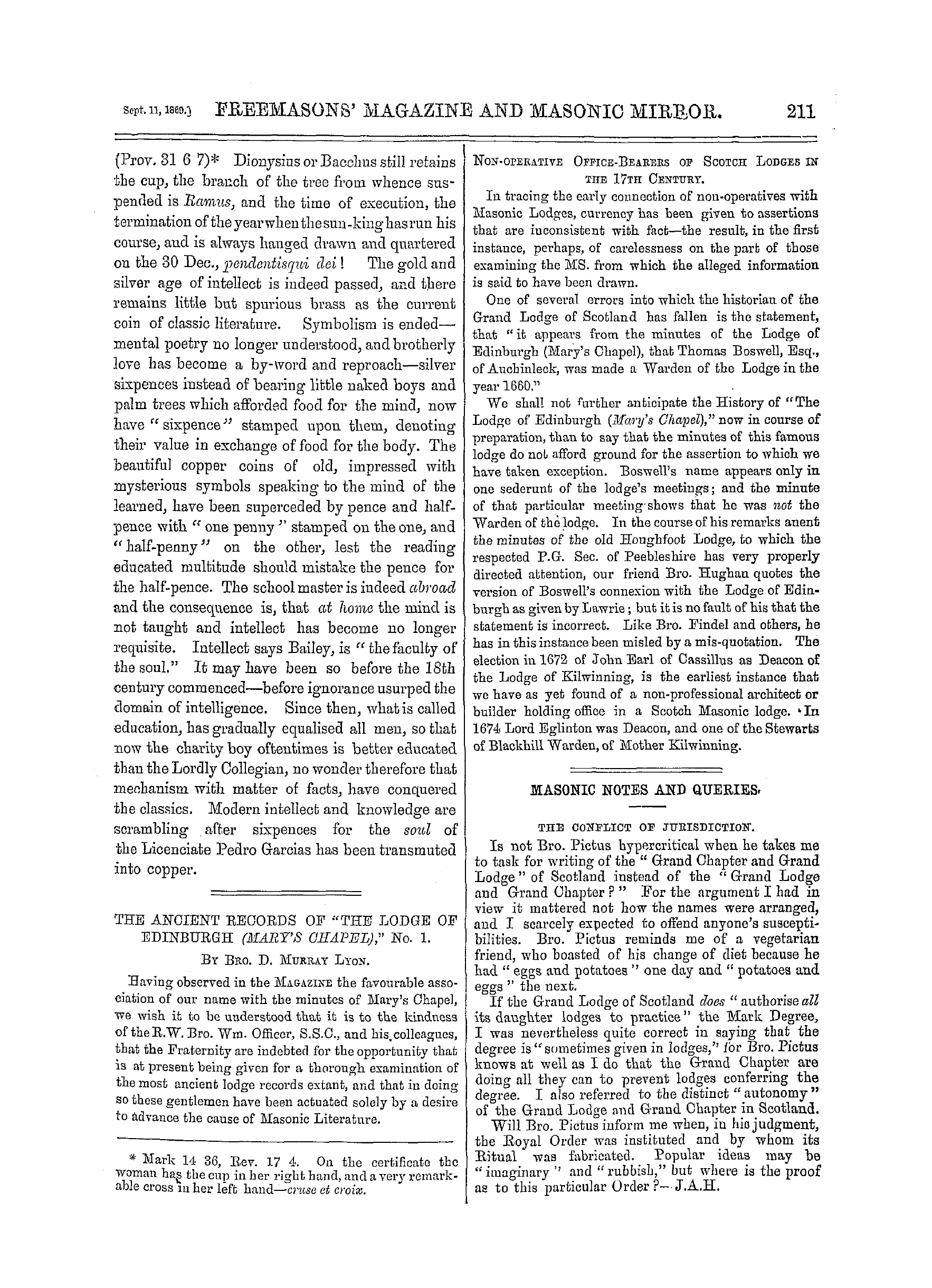 The Freemasons' Monthly Magazine: 1869-09-11 - Masonic Celestial Mysteries.