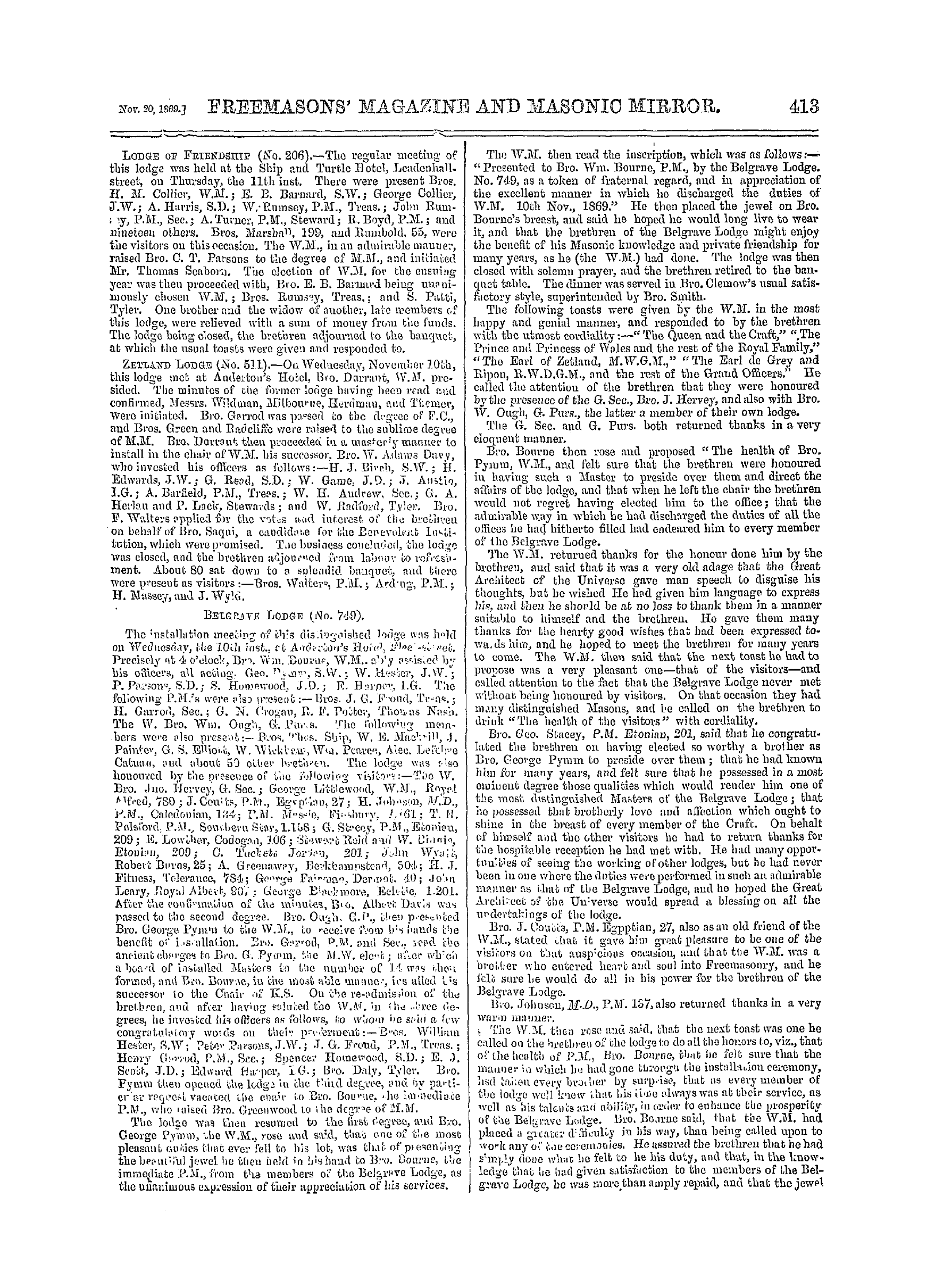 The Freemasons' Monthly Magazine: 1869-11-20 - Craft Masonry.