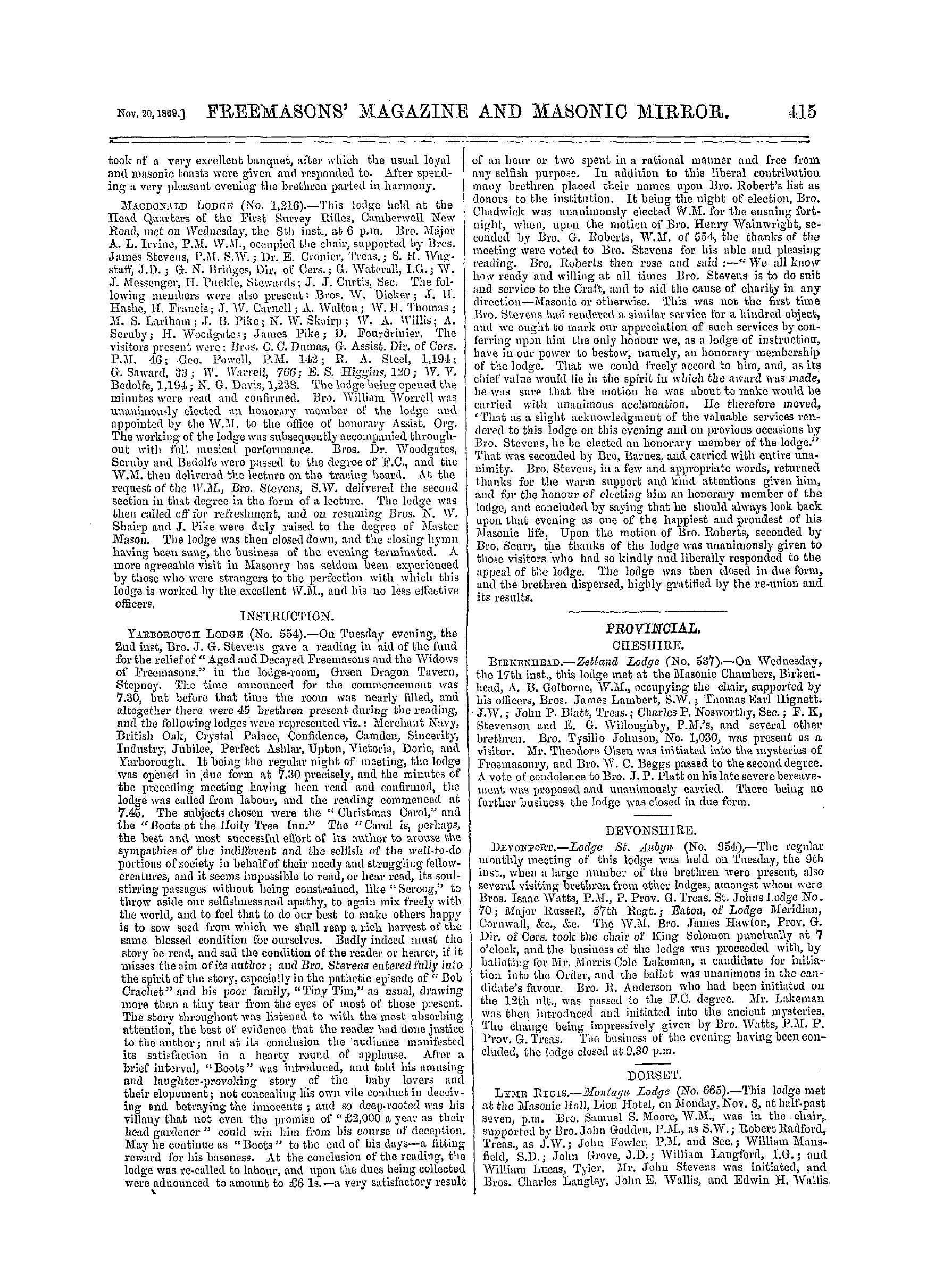 The Freemasons' Monthly Magazine: 1869-11-20 - Craft Masonry.