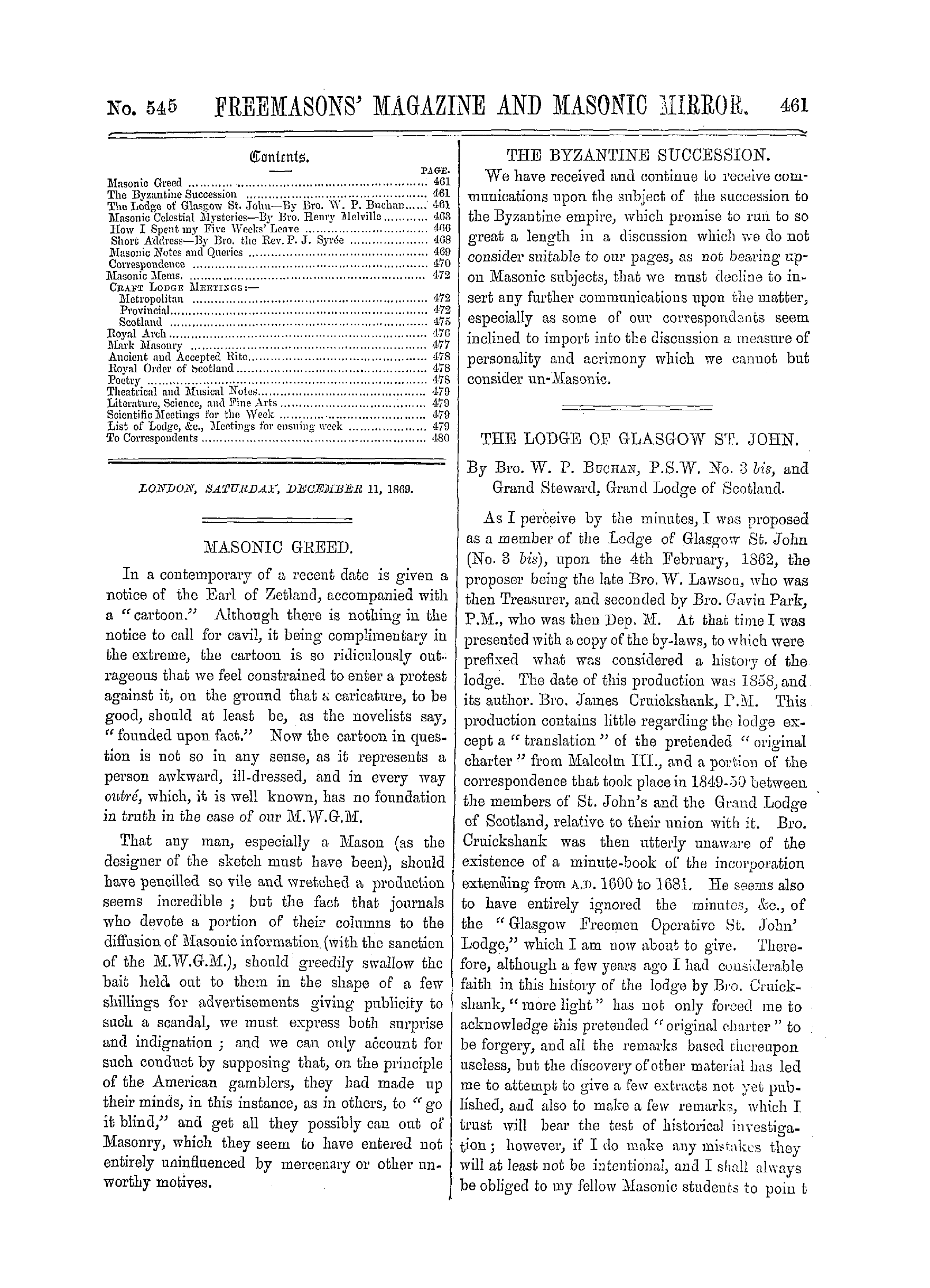 The Freemasons' Monthly Magazine: 1869-12-11 - Masonic Greed.
