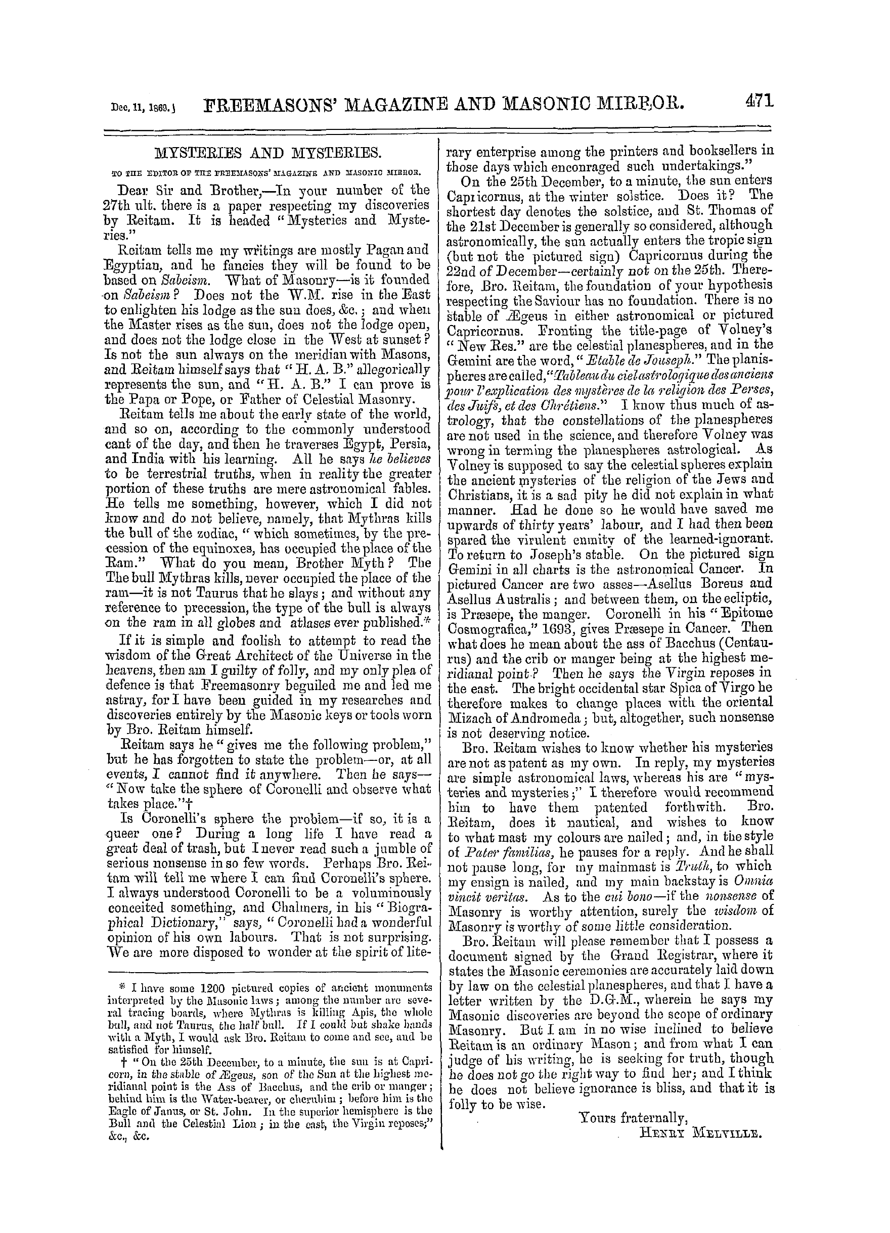 The Freemasons' Monthly Magazine: 1869-12-11: 11