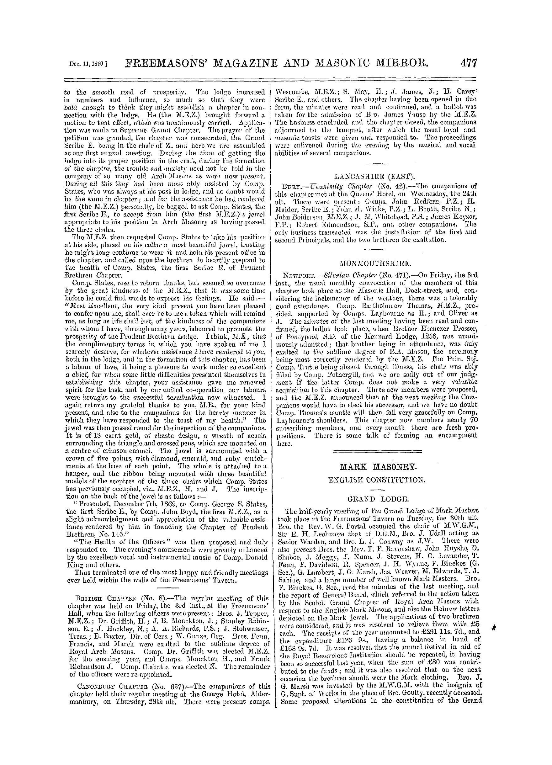 The Freemasons' Monthly Magazine: 1869-12-11 - Royal Arch.