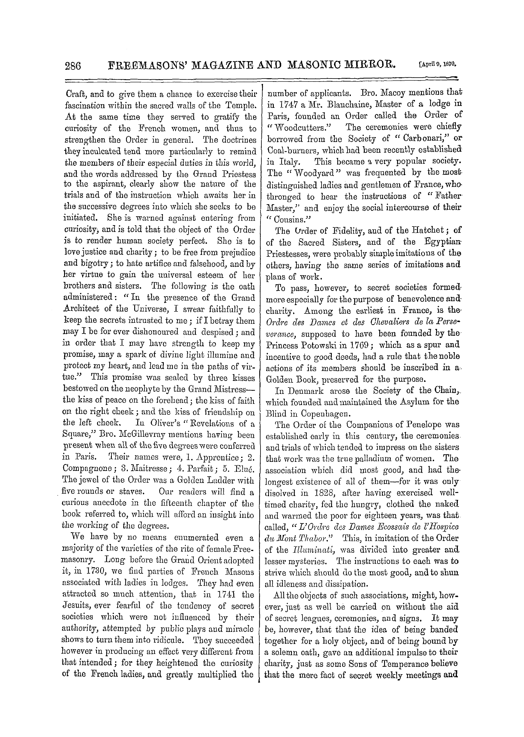 The Freemasons' Monthly Magazine: 1870-04-09 - History Of Masonic Imitations.