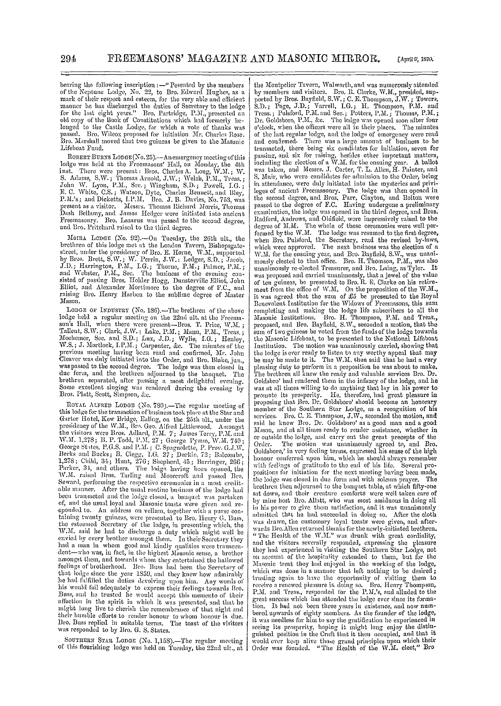 The Freemasons' Monthly Magazine: 1870-04-09 - Craft Masonry.