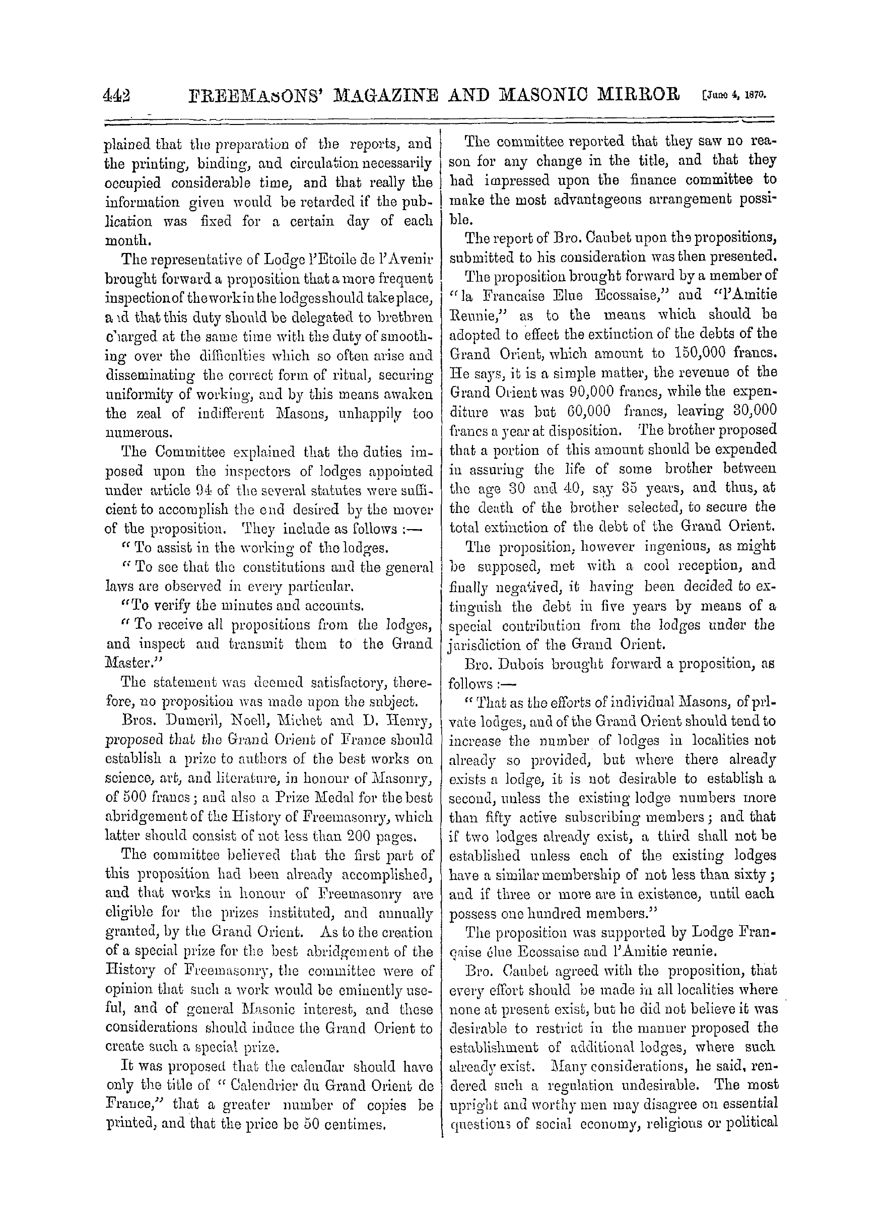 The Freemasons' Monthly Magazine: 1870-06-04 - Freemasonry In France.