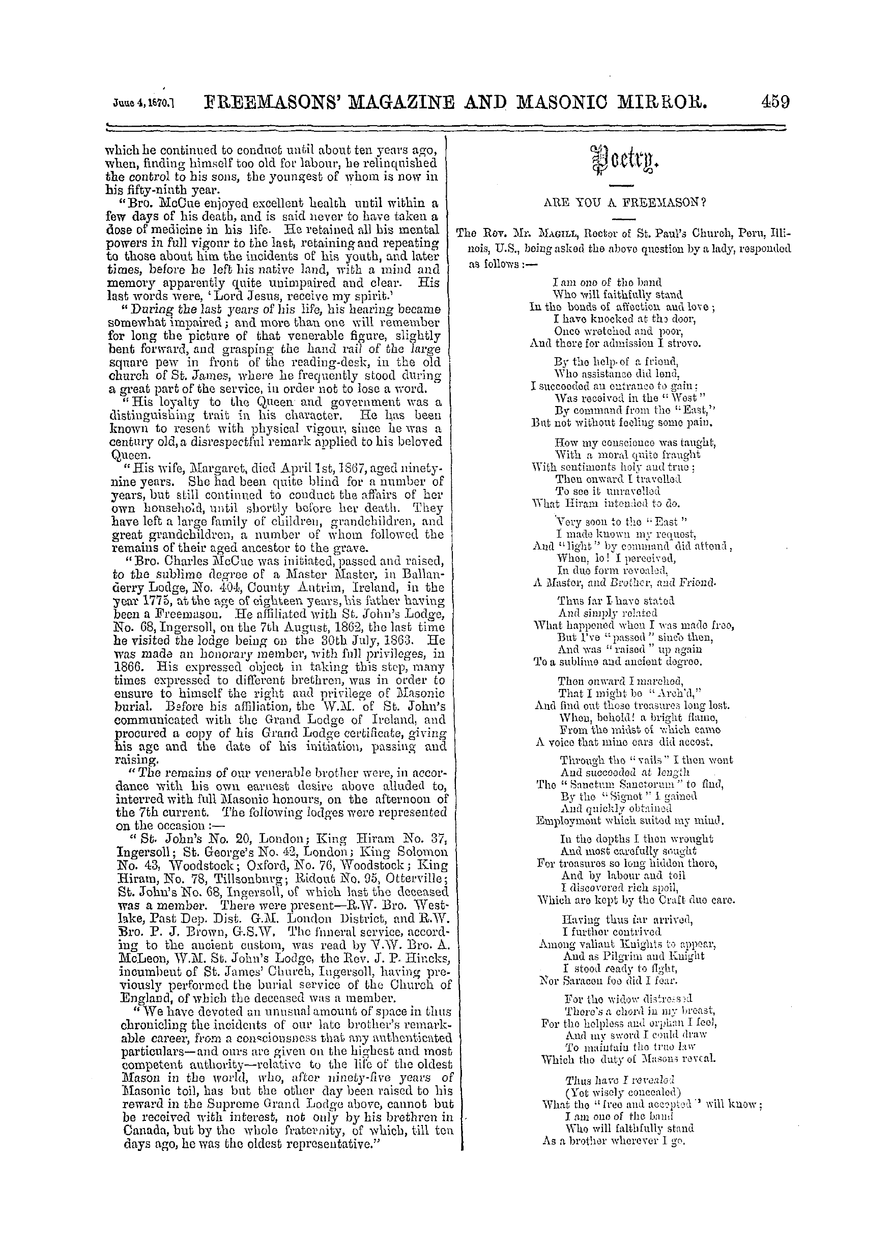The Freemasons' Monthly Magazine: 1870-06-04: 19