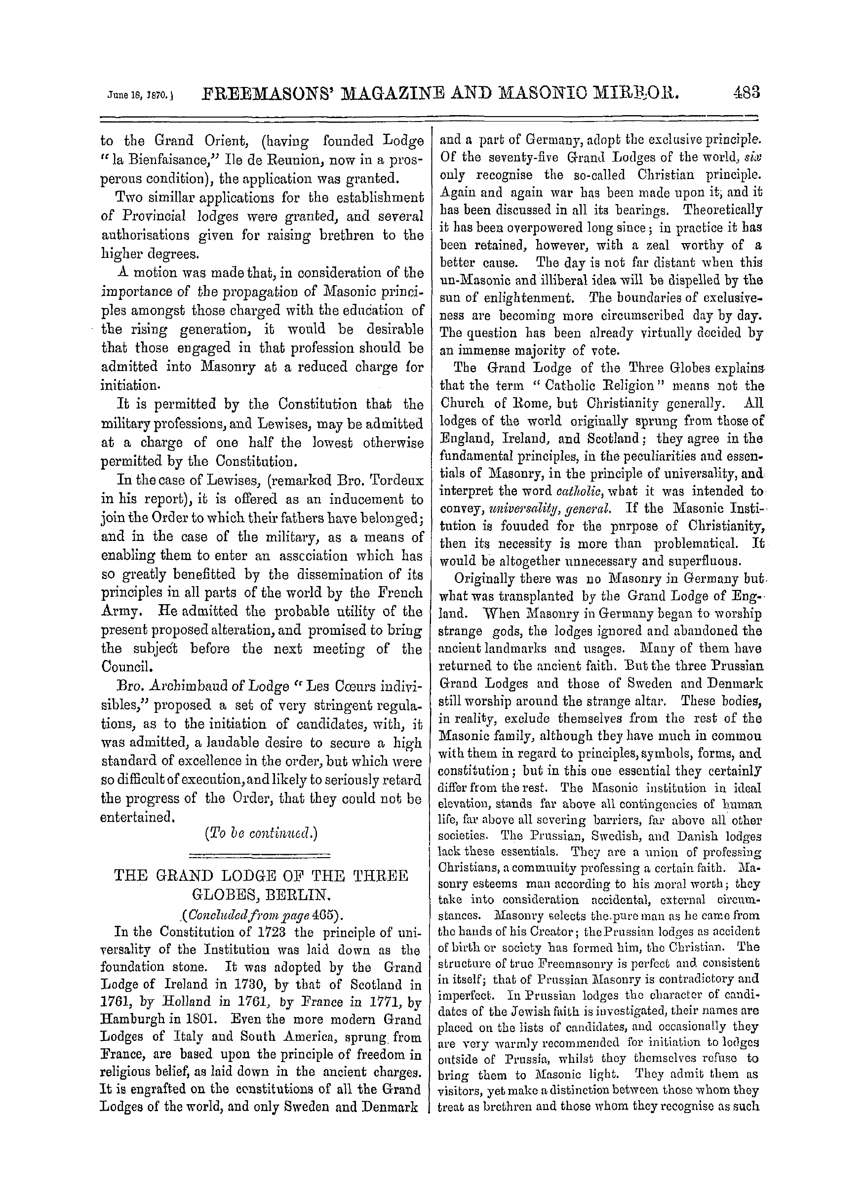 The Freemasons' Monthly Magazine: 1870-06-18 - Freemasonry In France.