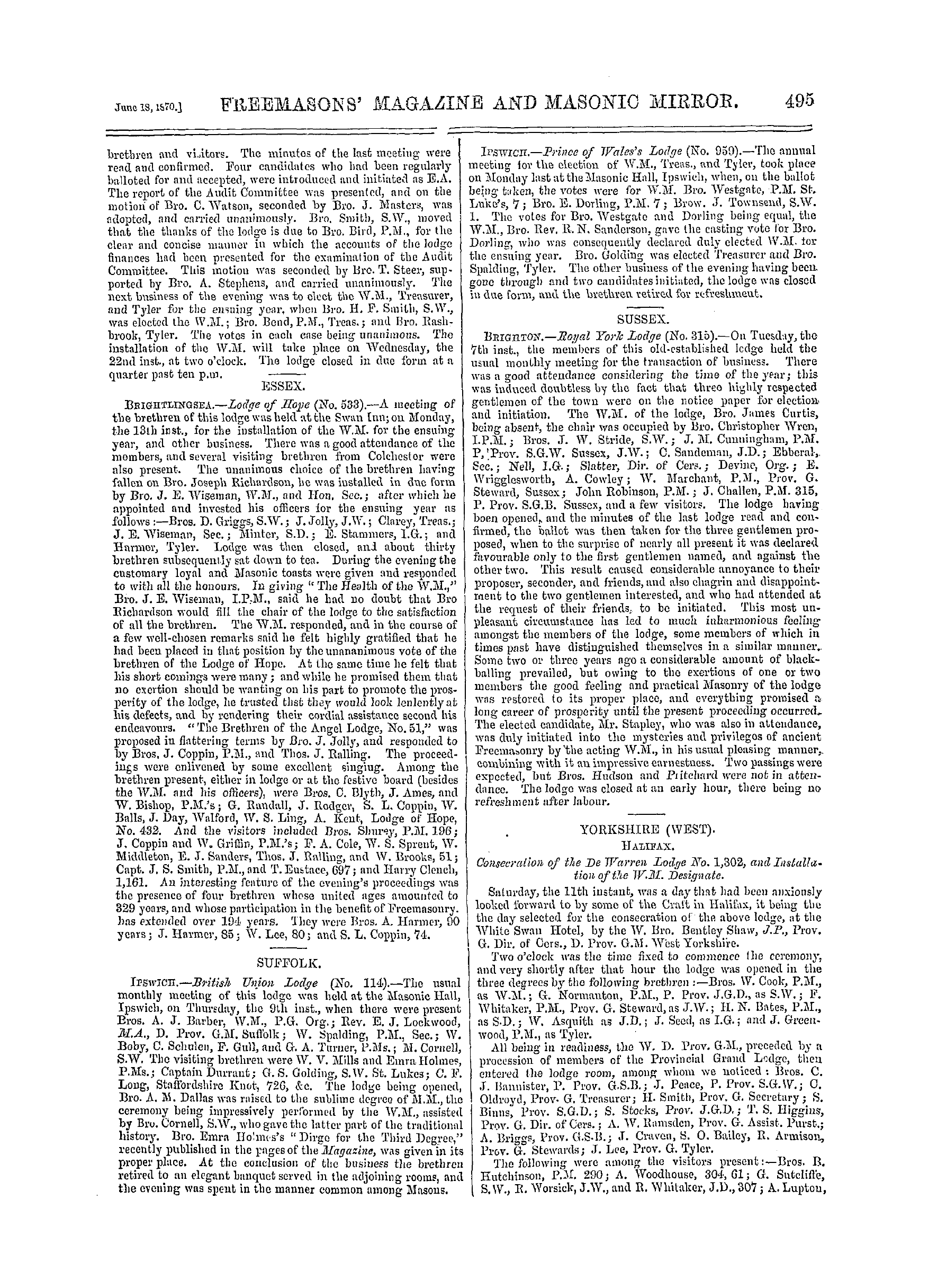 The Freemasons' Monthly Magazine: 1870-06-18 - Craft Masonry.
