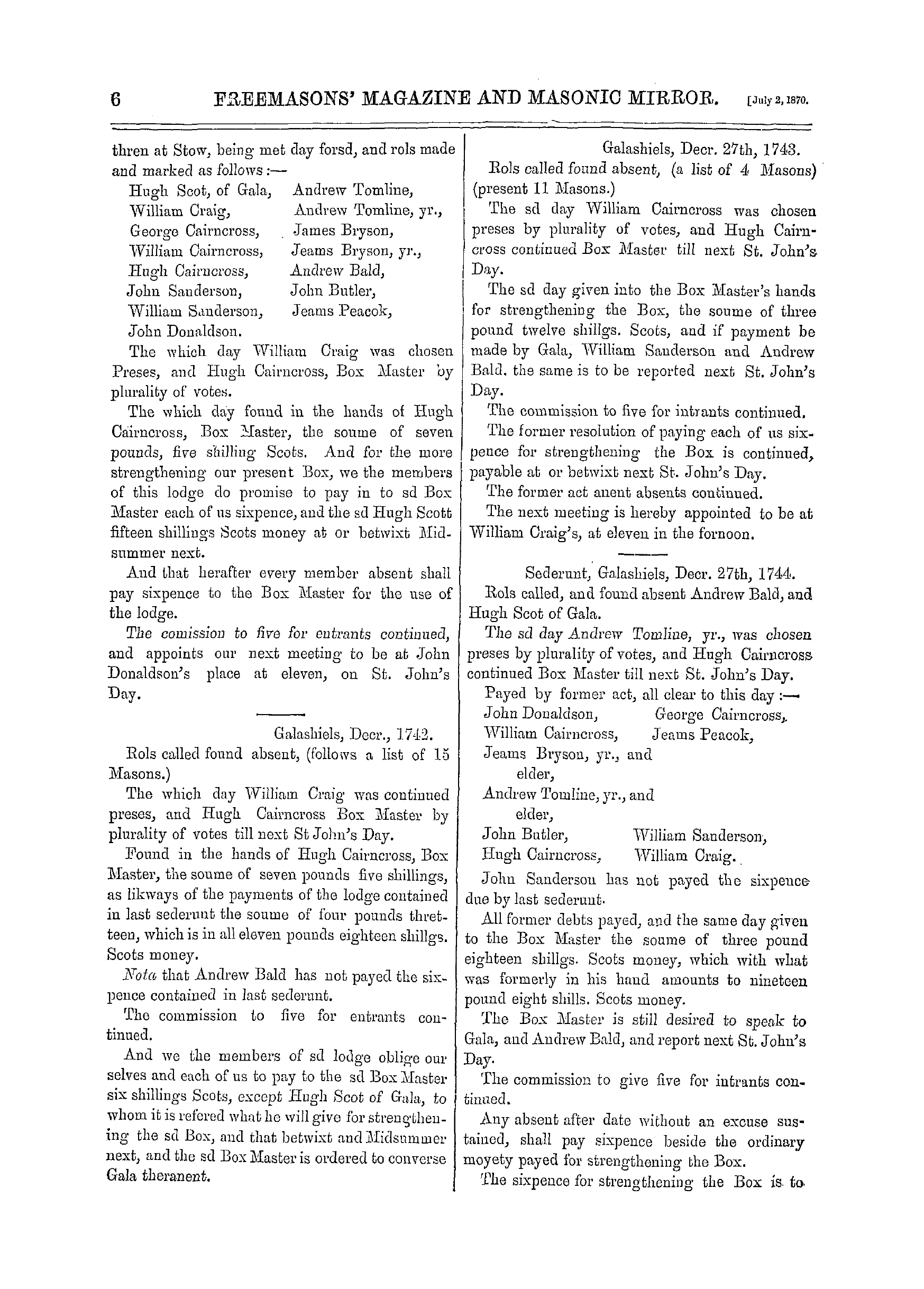 The Freemasons' Monthly Magazine: 1870-07-02 - Old Lodge Records.