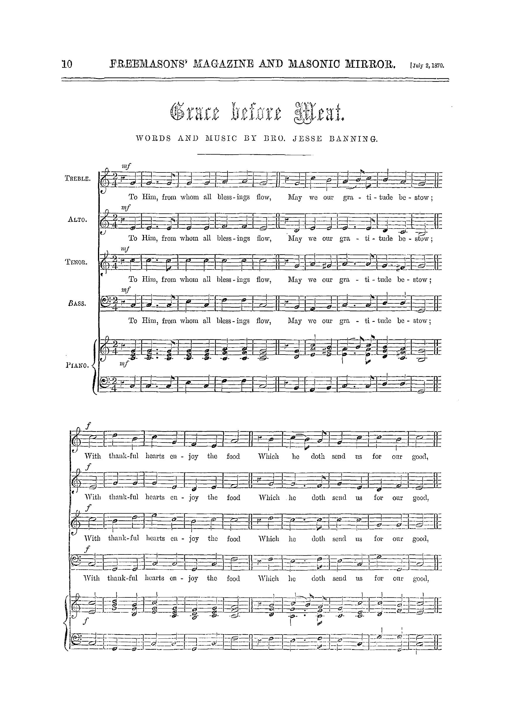 The Freemasons' Monthly Magazine: 1870-07-02 - Grace Before Meat.