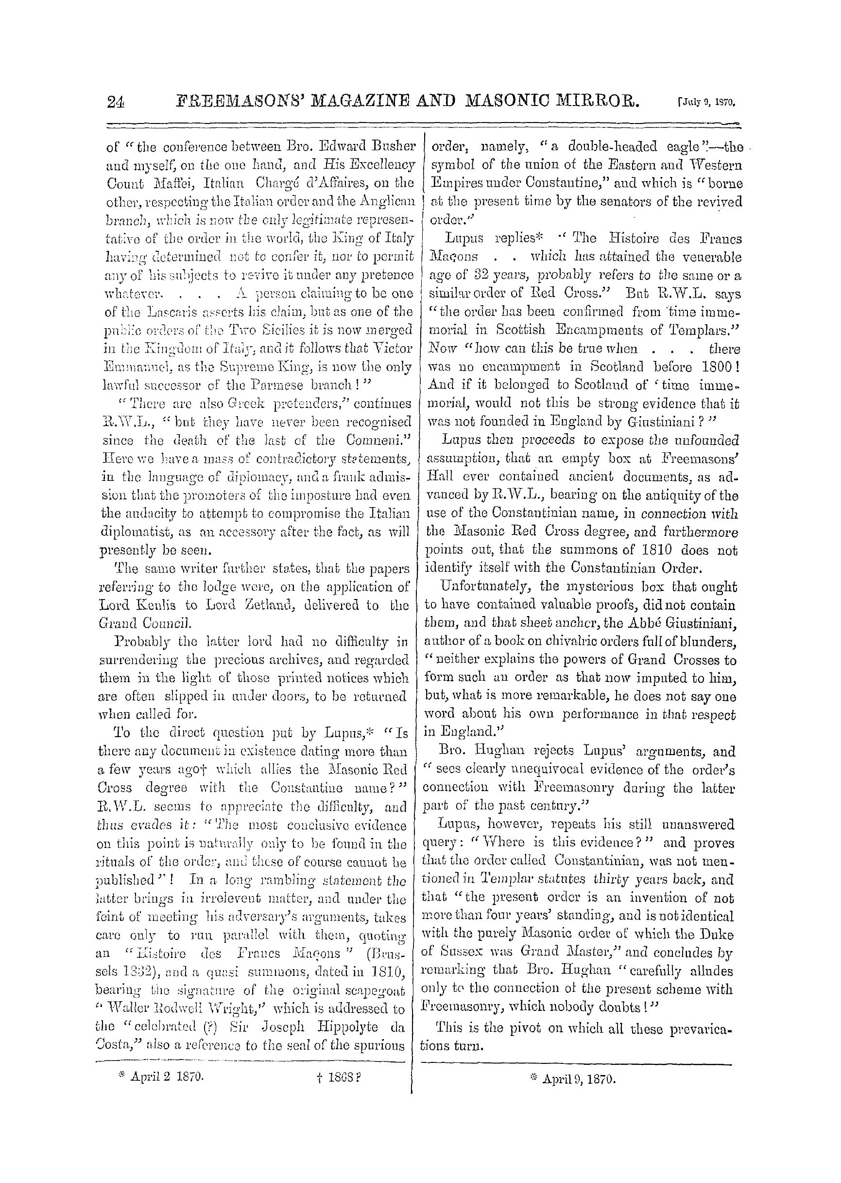 The Freemasons' Monthly Magazine: 1870-07-09: 4