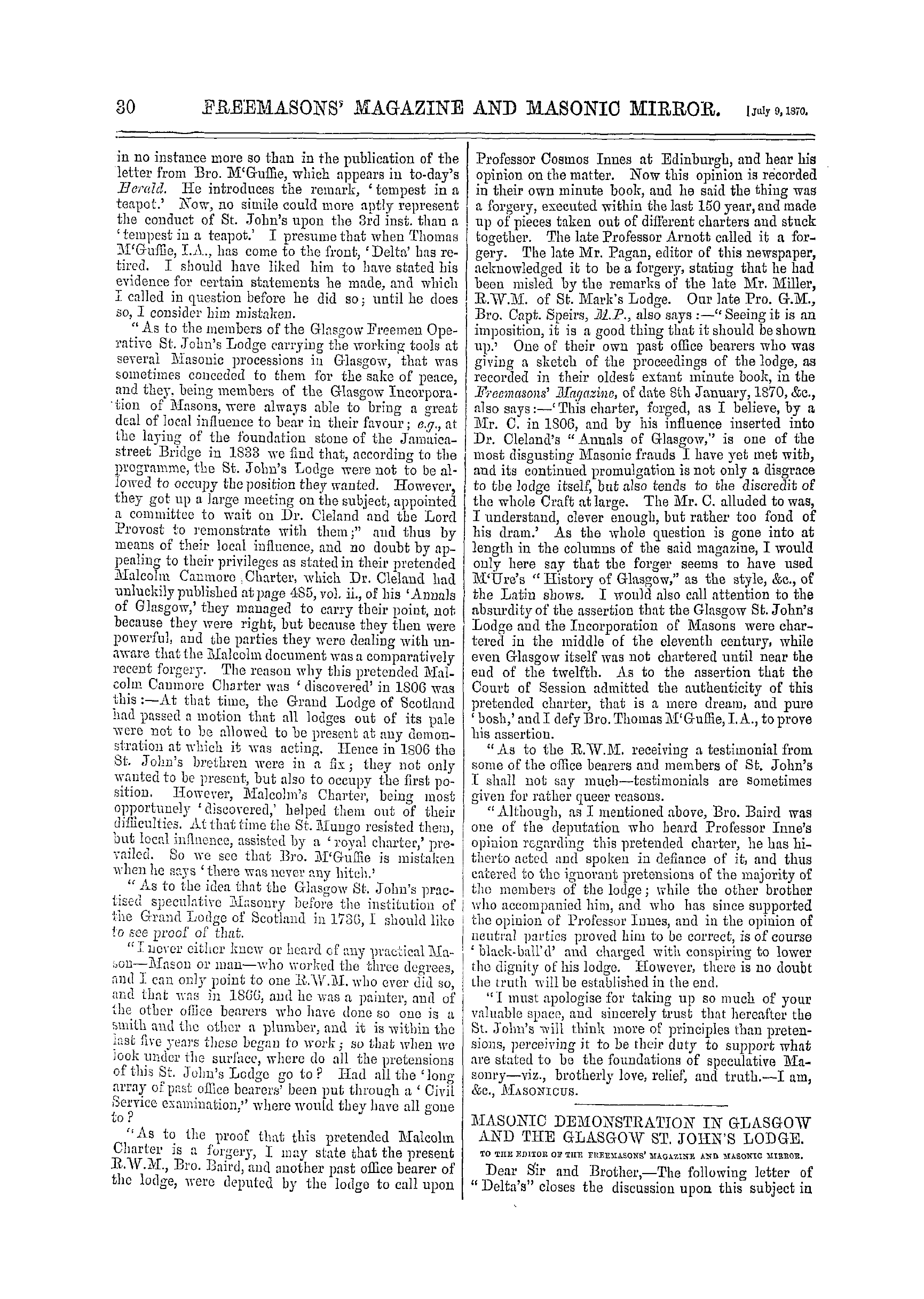 The Freemasons' Monthly Magazine: 1870-07-09: 10