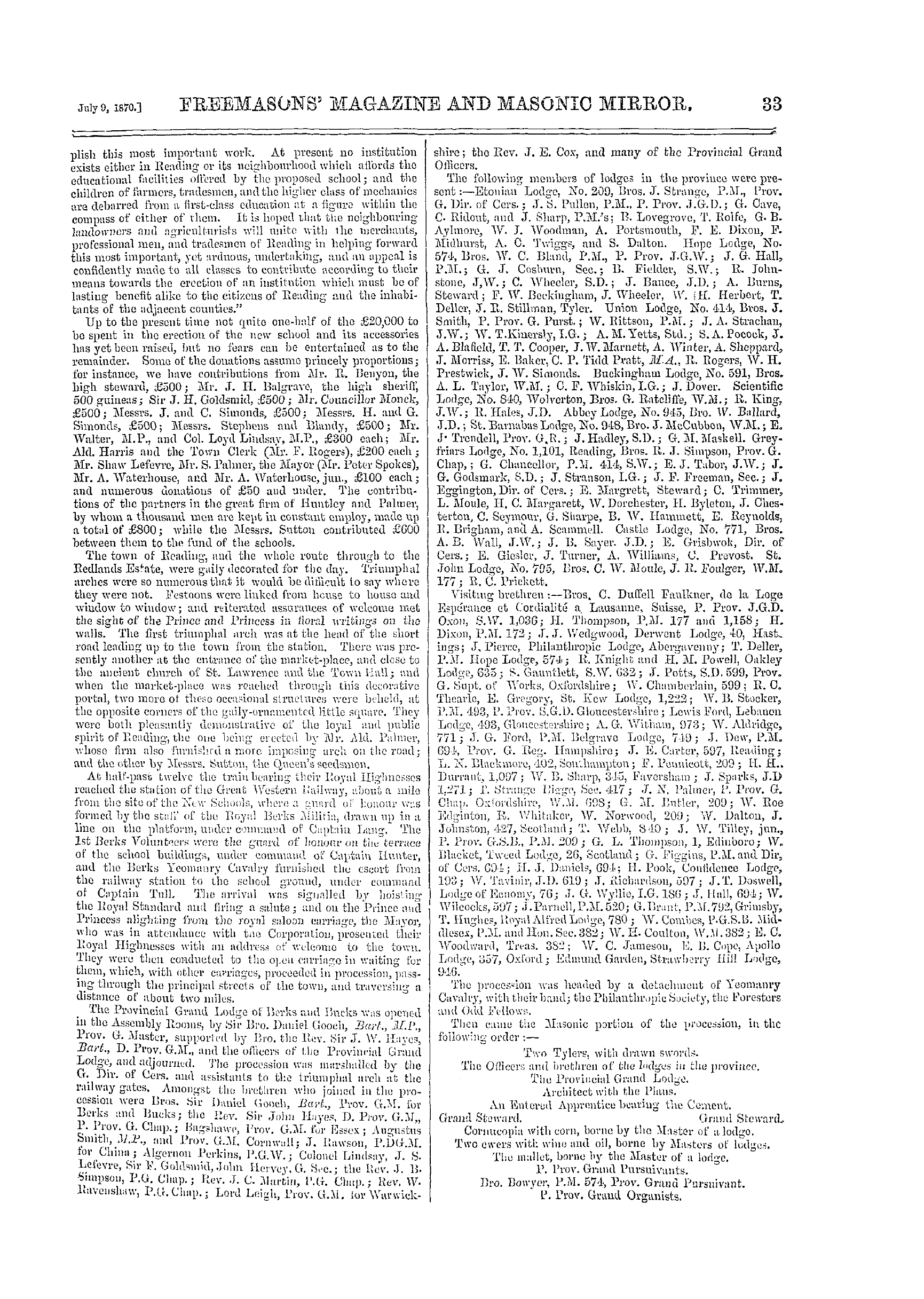 The Freemasons' Monthly Magazine: 1870-07-09 - Provincial.
