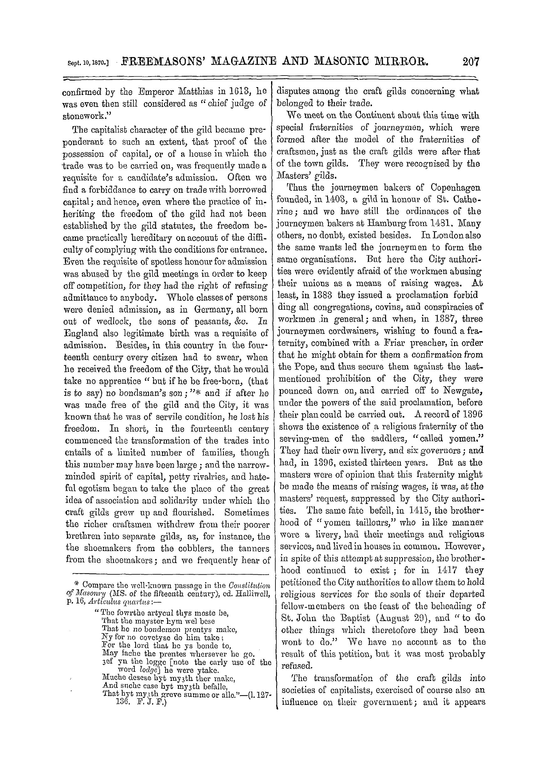 The Freemasons' Monthly Magazine: 1870-09-10 - English Gilds.*