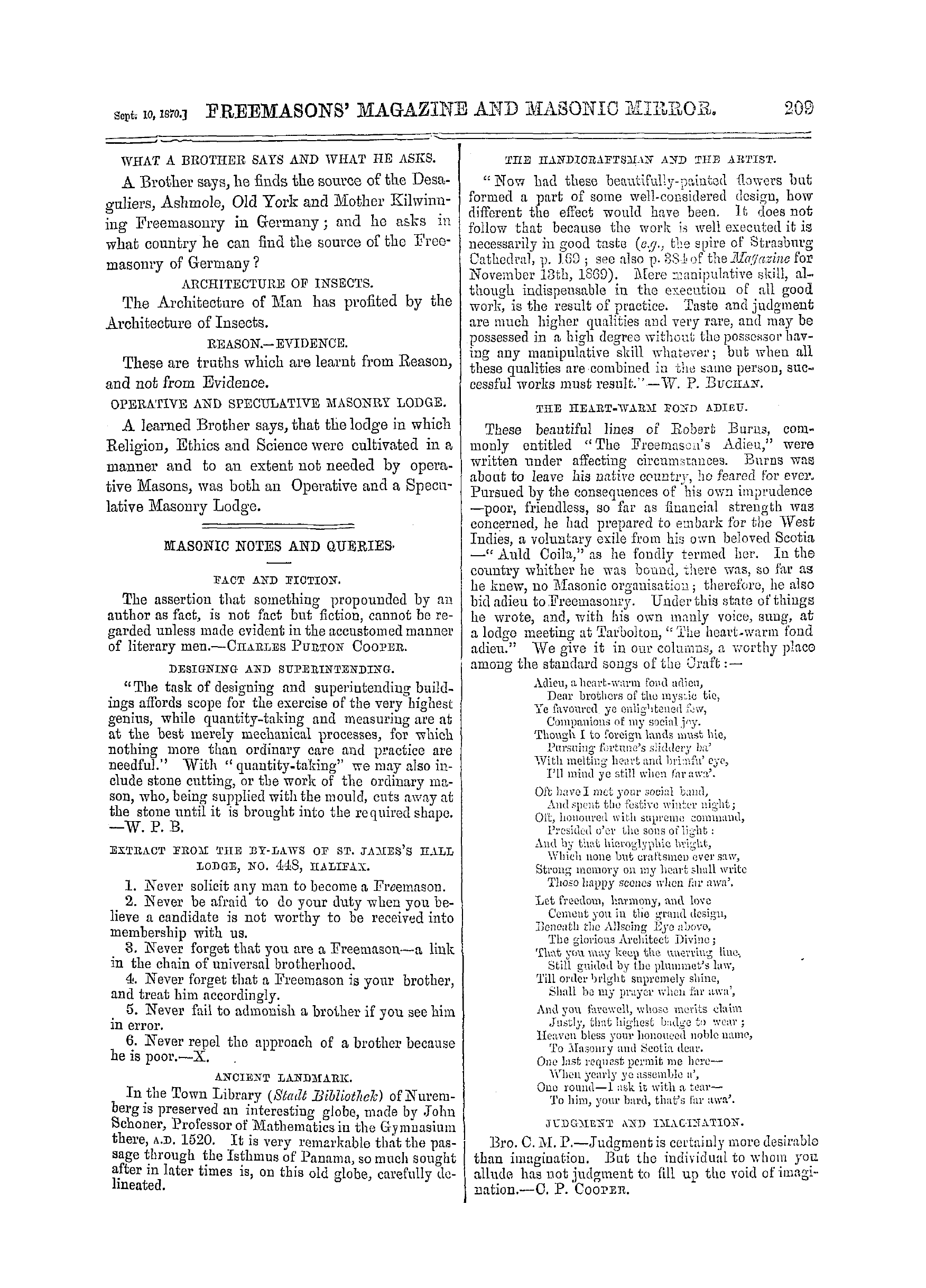 The Freemasons' Monthly Magazine: 1870-09-10 - Masonic Jottings.—No. 36.