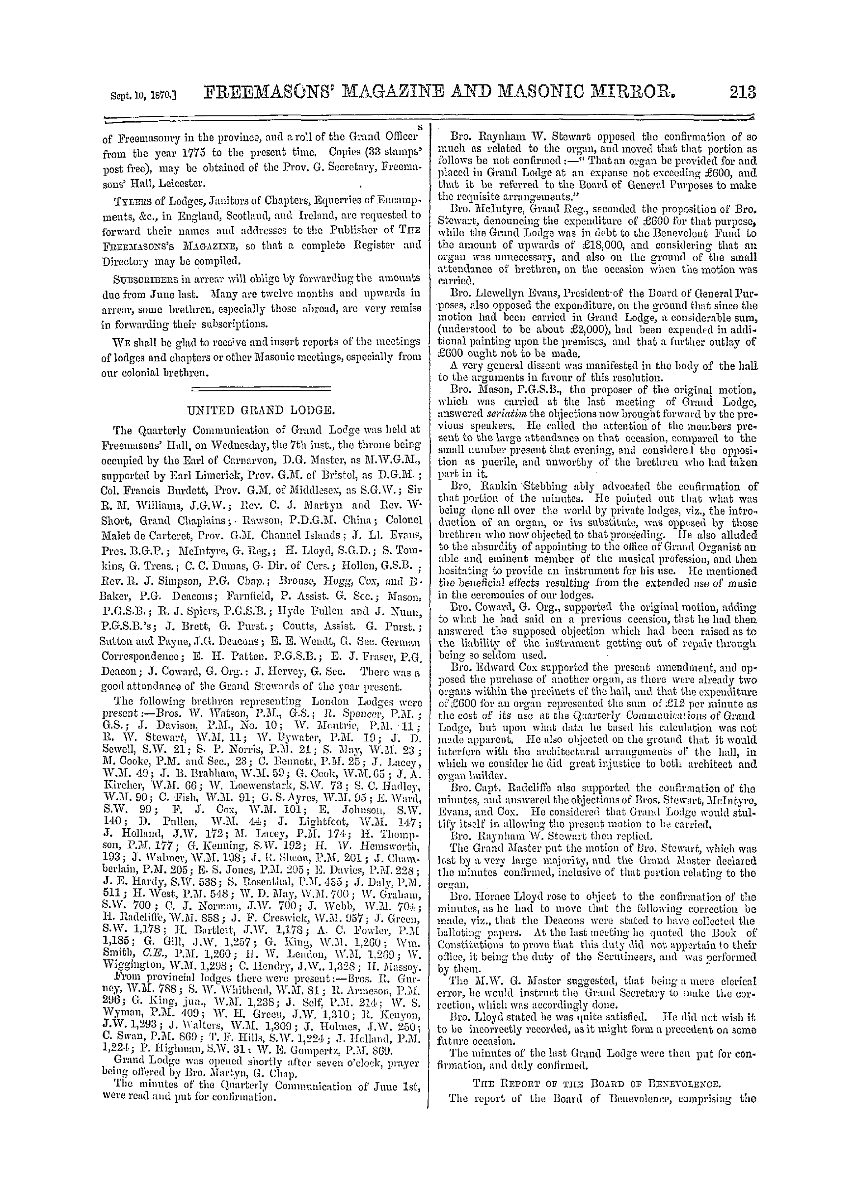 The Freemasons' Monthly Magazine: 1870-09-10: 13