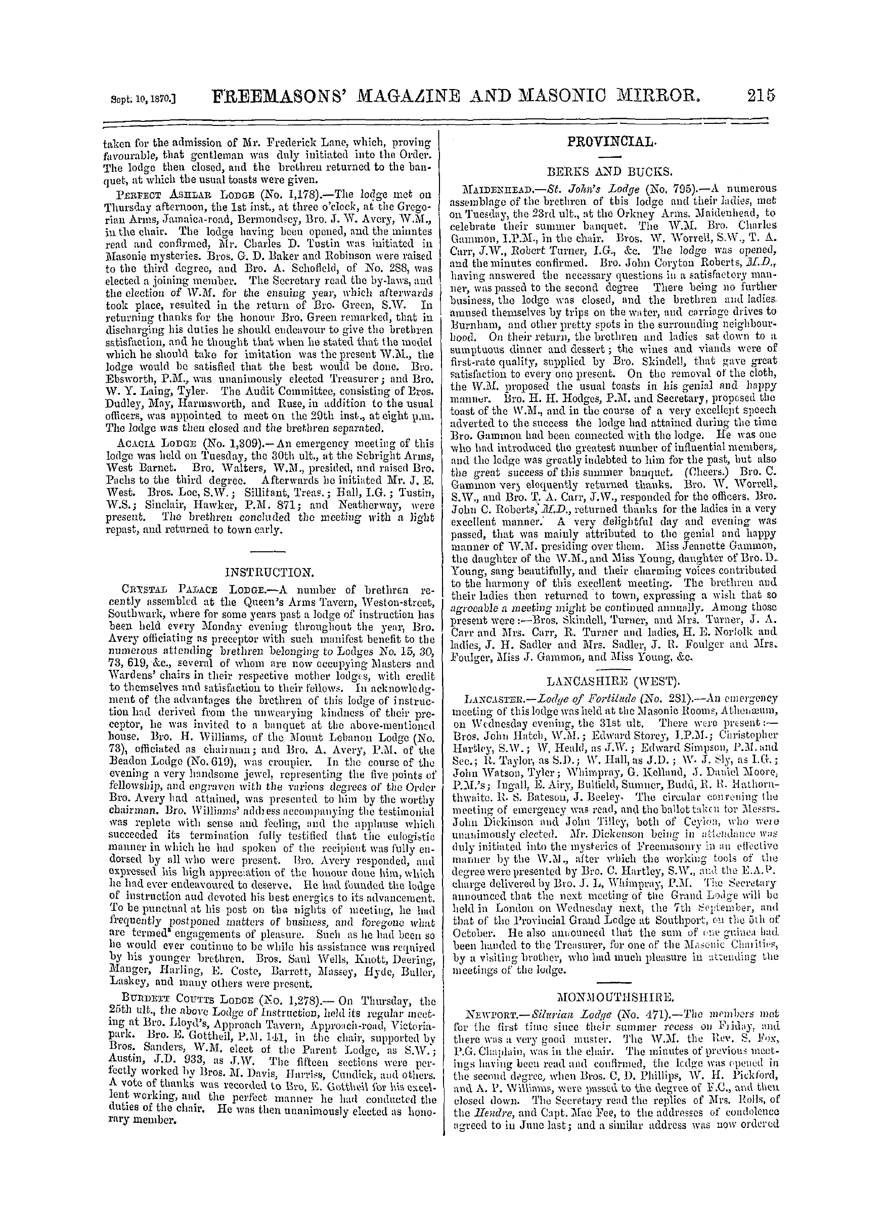 The Freemasons' Monthly Magazine: 1870-09-10: 15