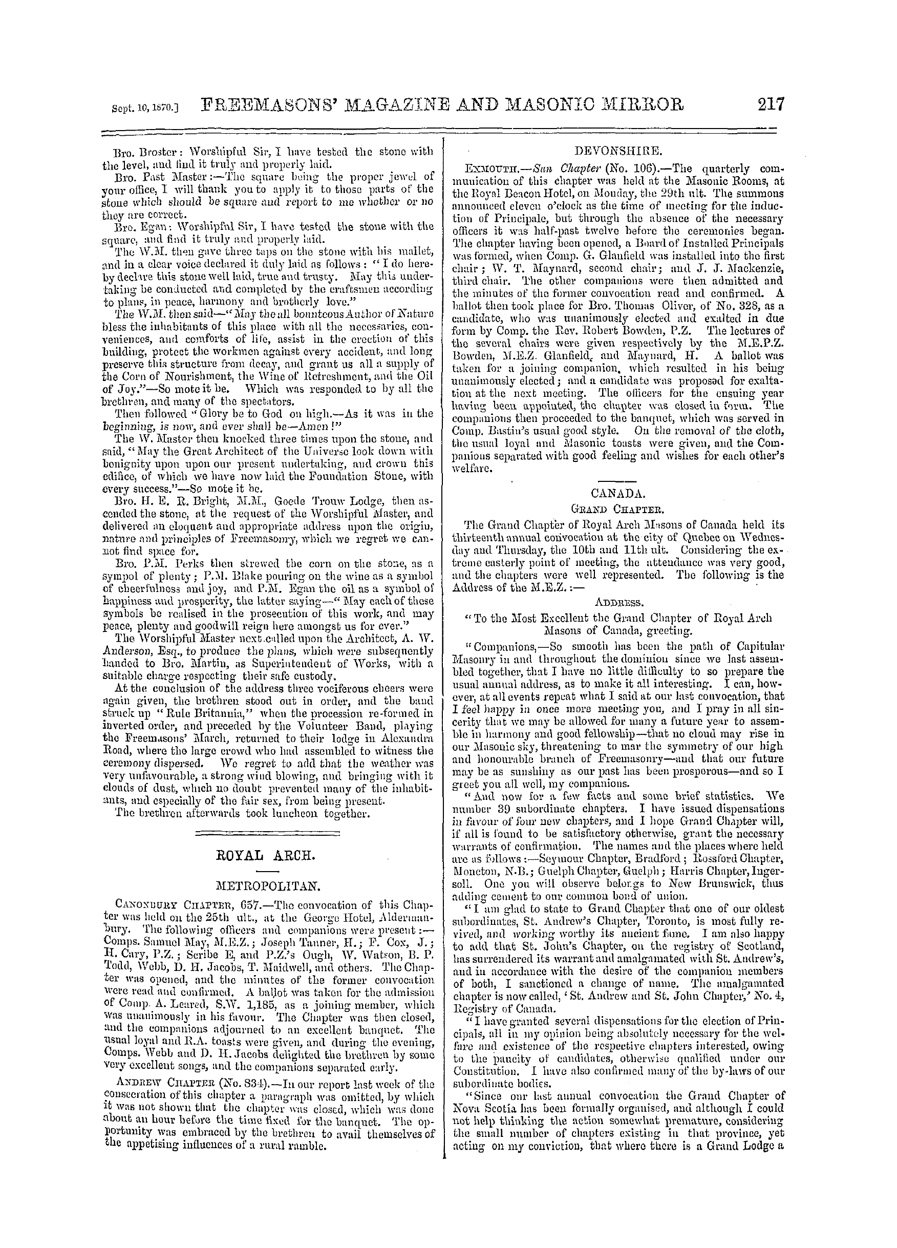 The Freemasons' Monthly Magazine: 1870-09-10 - Royal Arch.