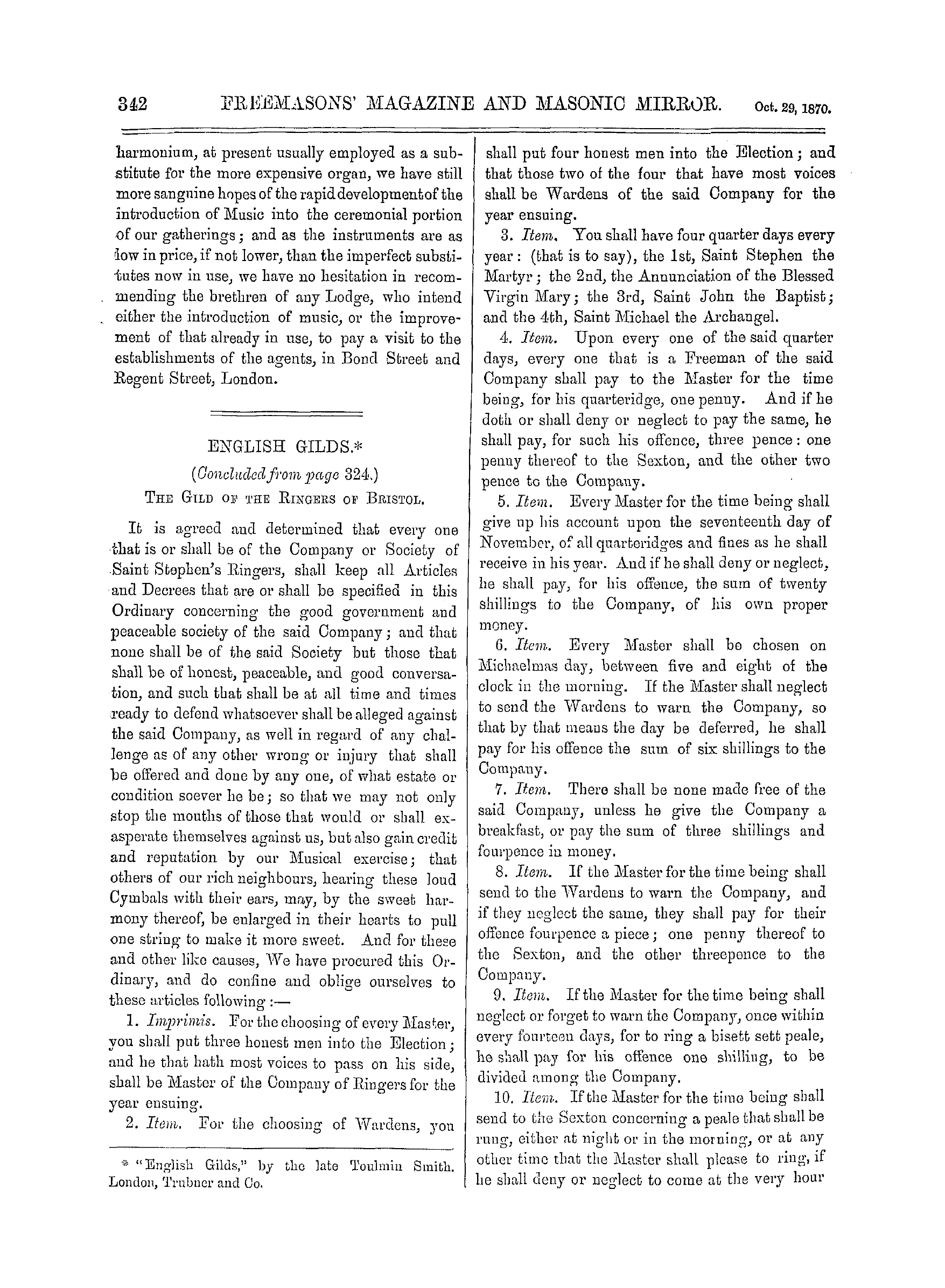 The Freemasons' Monthly Magazine: 1870-10-29 - English Gilds. *