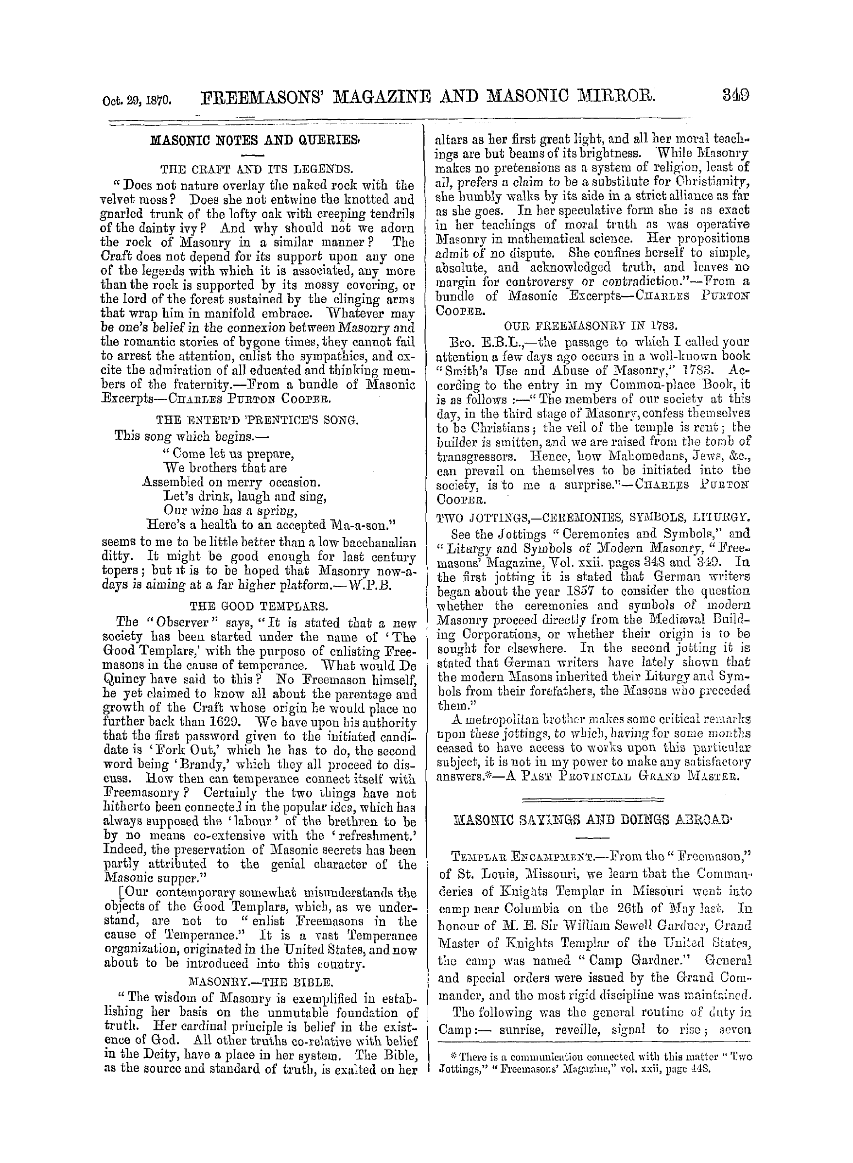 The Freemasons' Monthly Magazine: 1870-10-29: 9