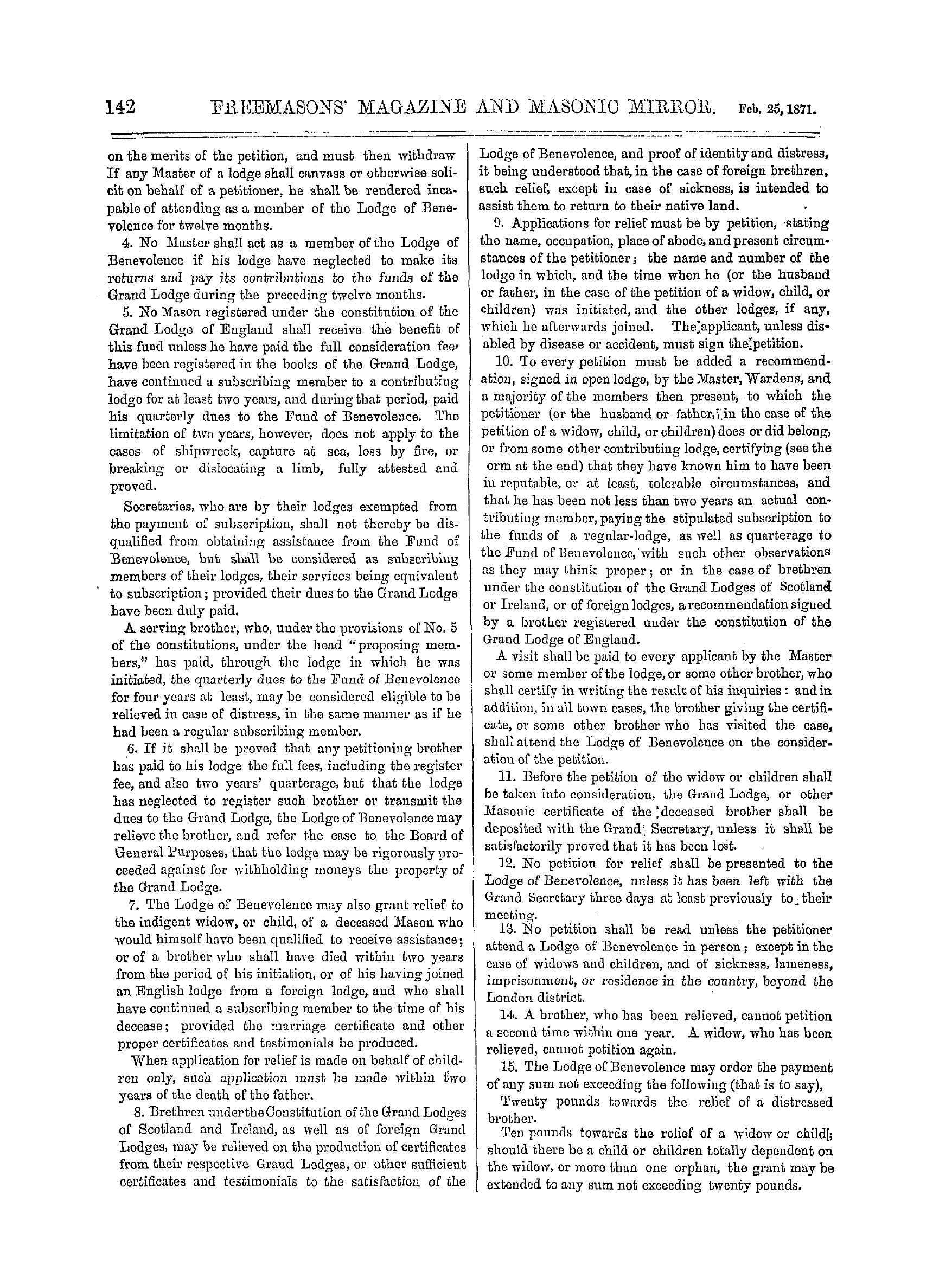 The Freemasons' Monthly Magazine: 1871-02-25 - The Fund Of Benevolence.