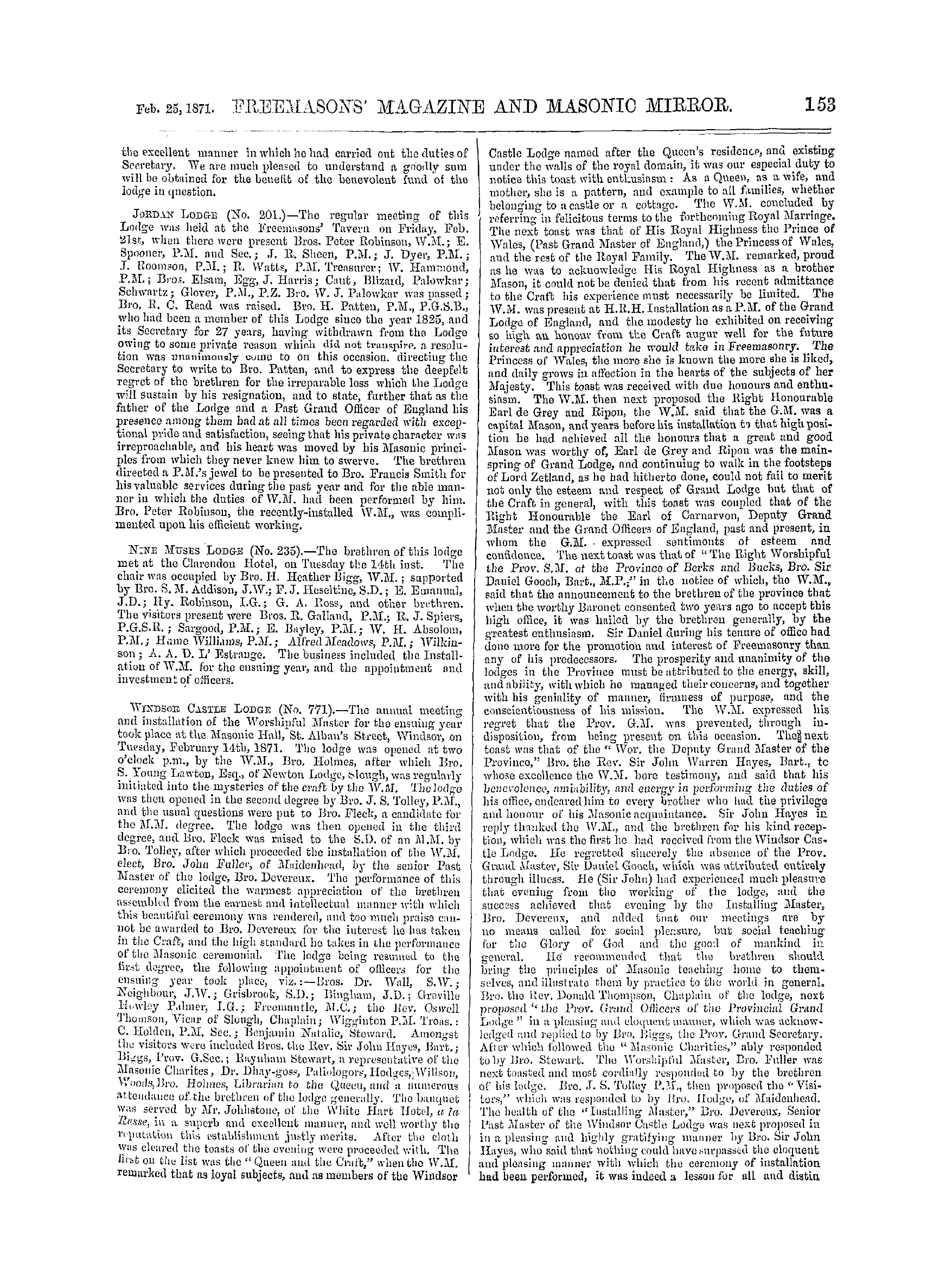 The Freemasons' Monthly Magazine: 1871-02-25 - Craft Masonry.