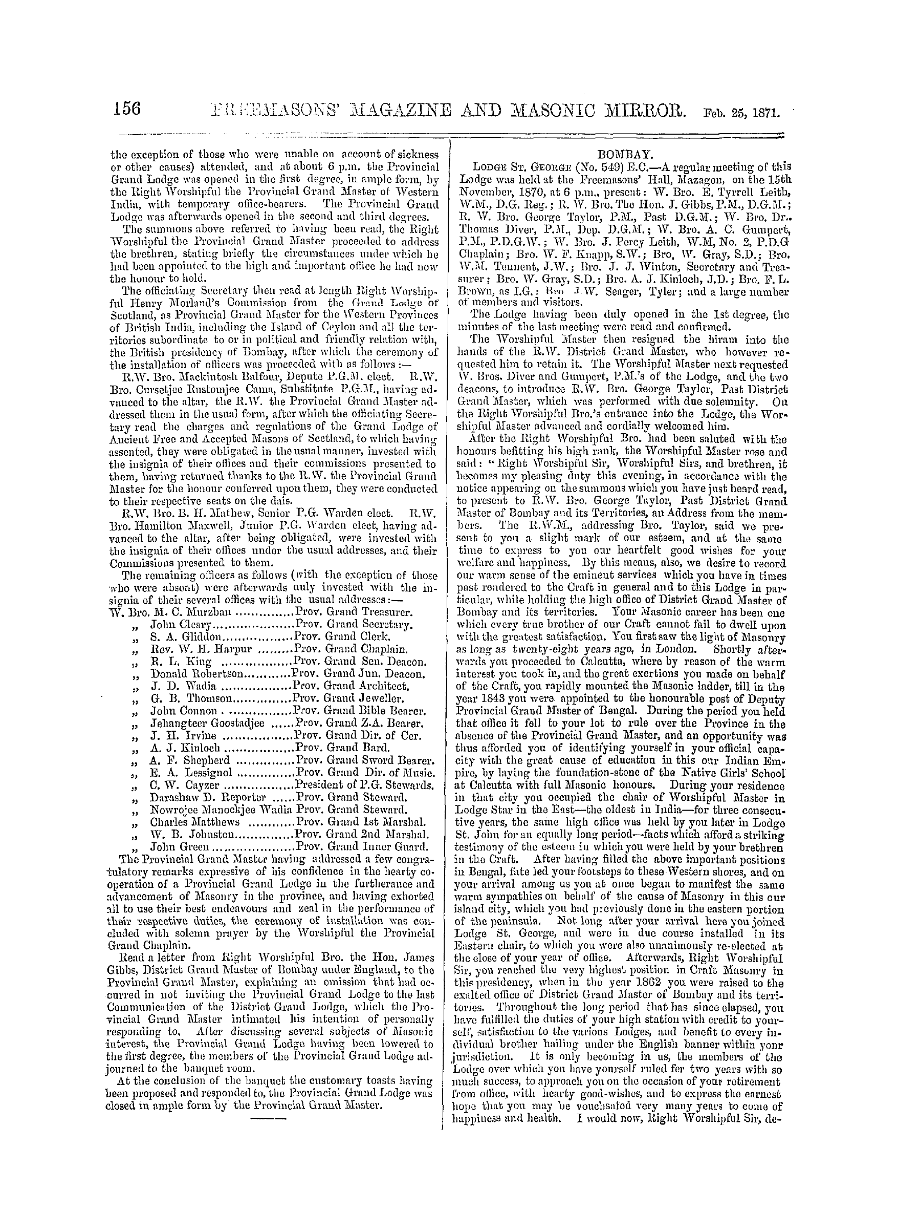 The Freemasons' Monthly Magazine: 1871-02-25: 16