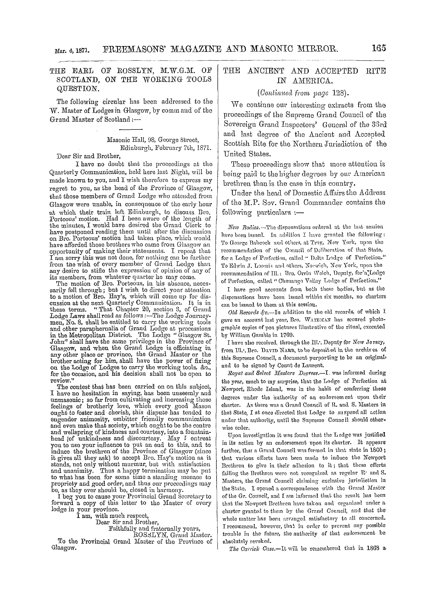 The Freemasons' Monthly Magazine: 1871-03-04 - The Ancient And Accepted Rite In America.