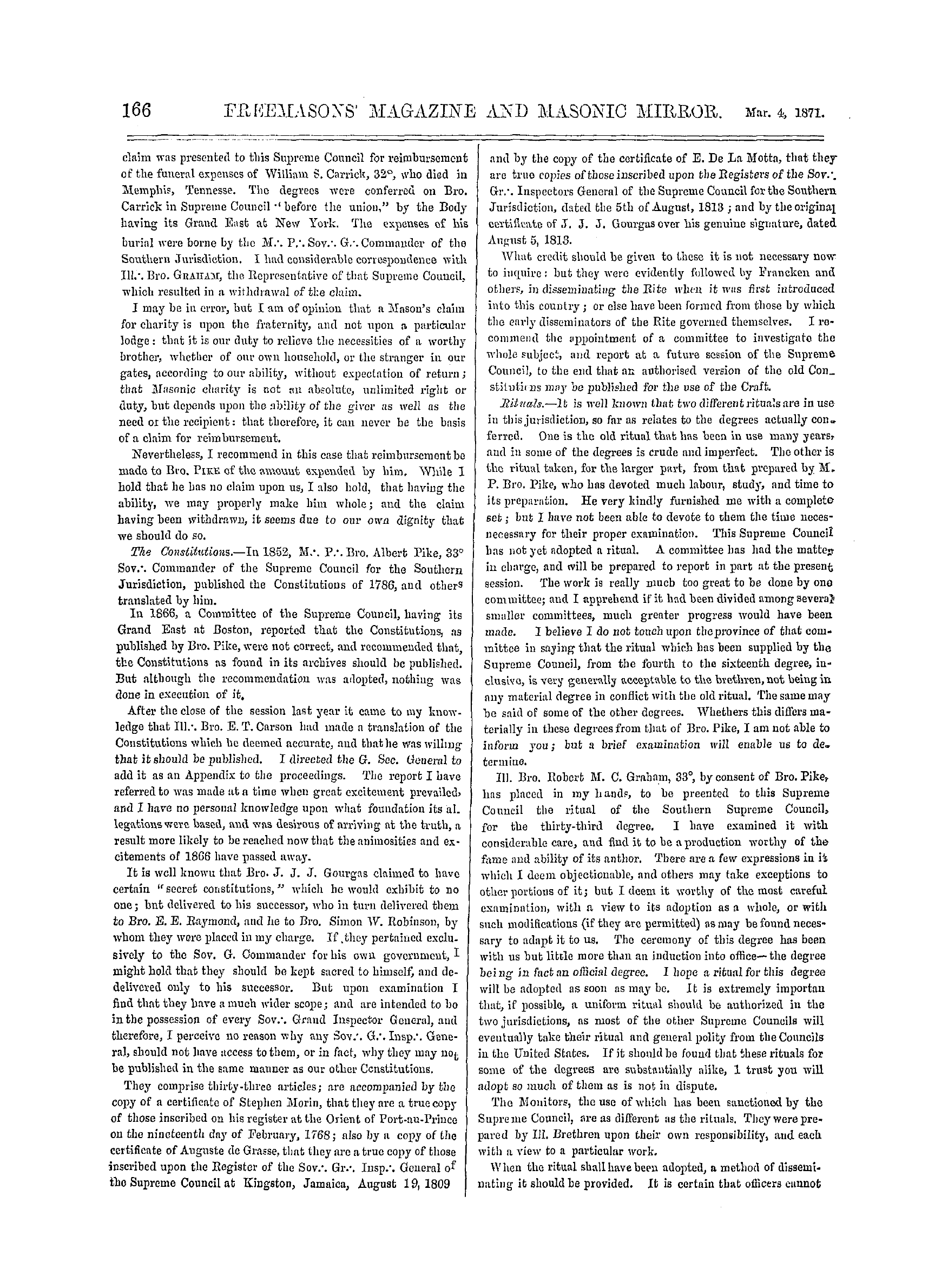 The Freemasons' Monthly Magazine: 1871-03-04 - The Ancient And Accepted Rite In America.