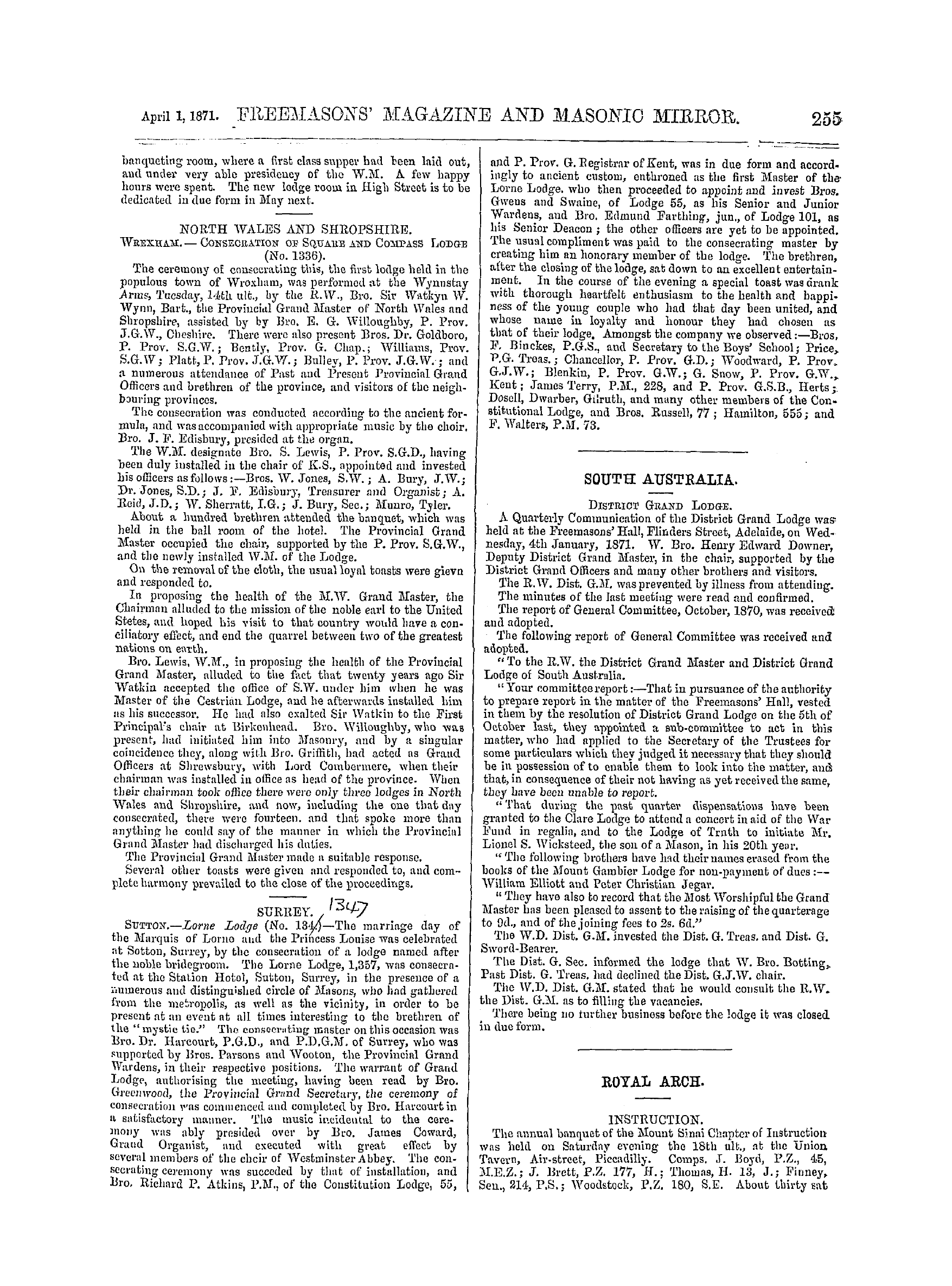 The Freemasons' Monthly Magazine: 1871-04-01 - Provincial.