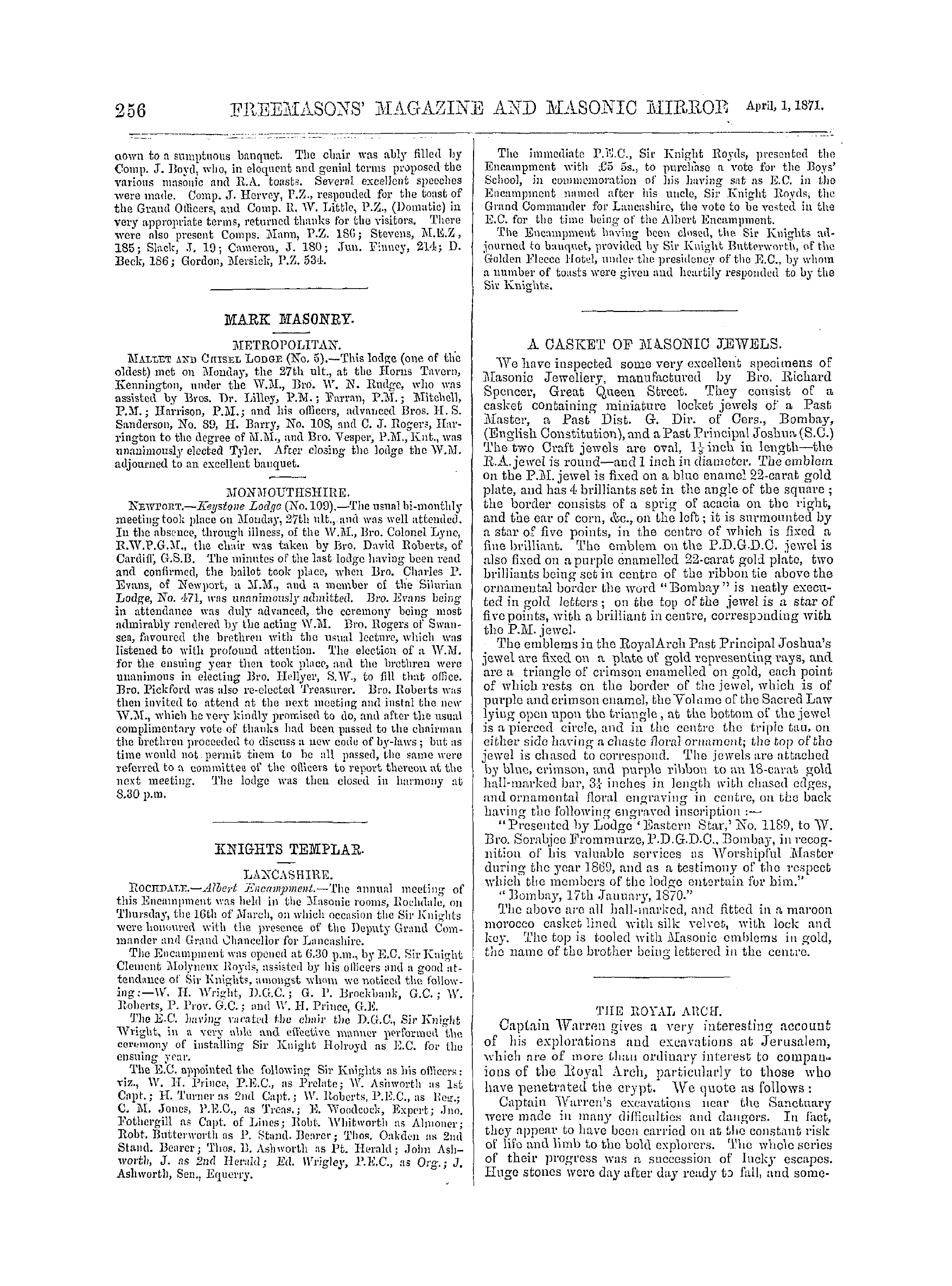 The Freemasons' Monthly Magazine: 1871-04-01 - Royal Arch.