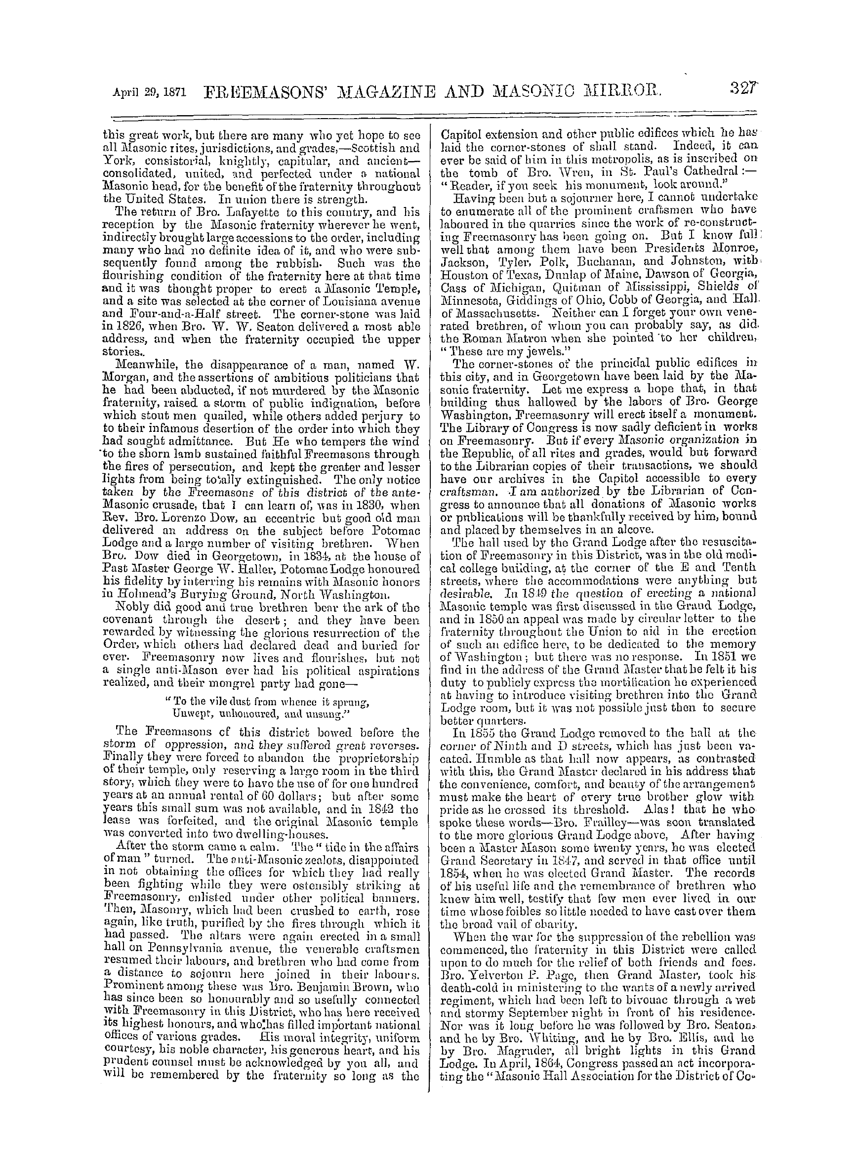 The Freemasons' Monthly Magazine: 1871-04-29 - Light Comes From The East.