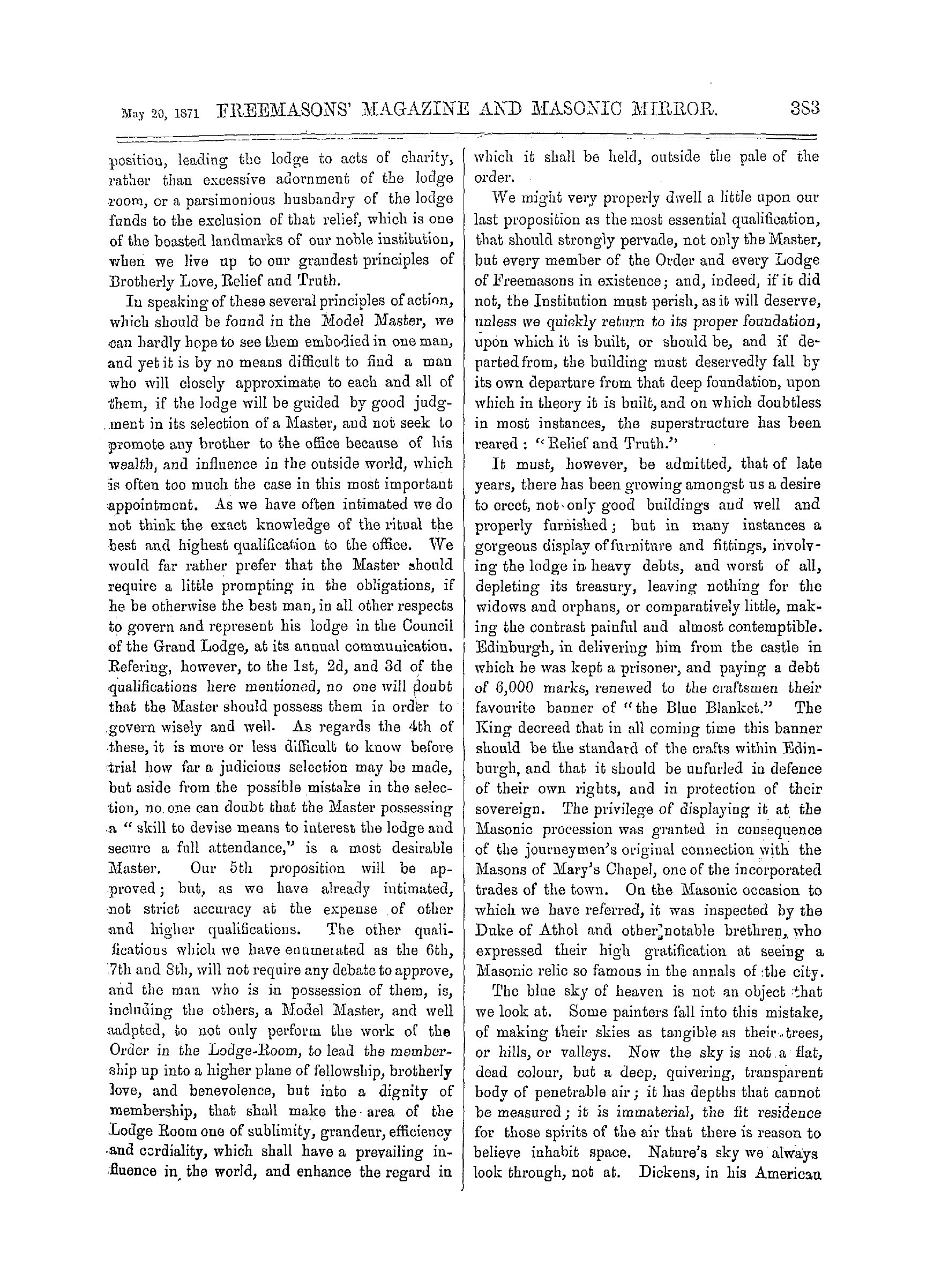 The Freemasons' Monthly Magazine: 1871-05-20 - The Model Master.