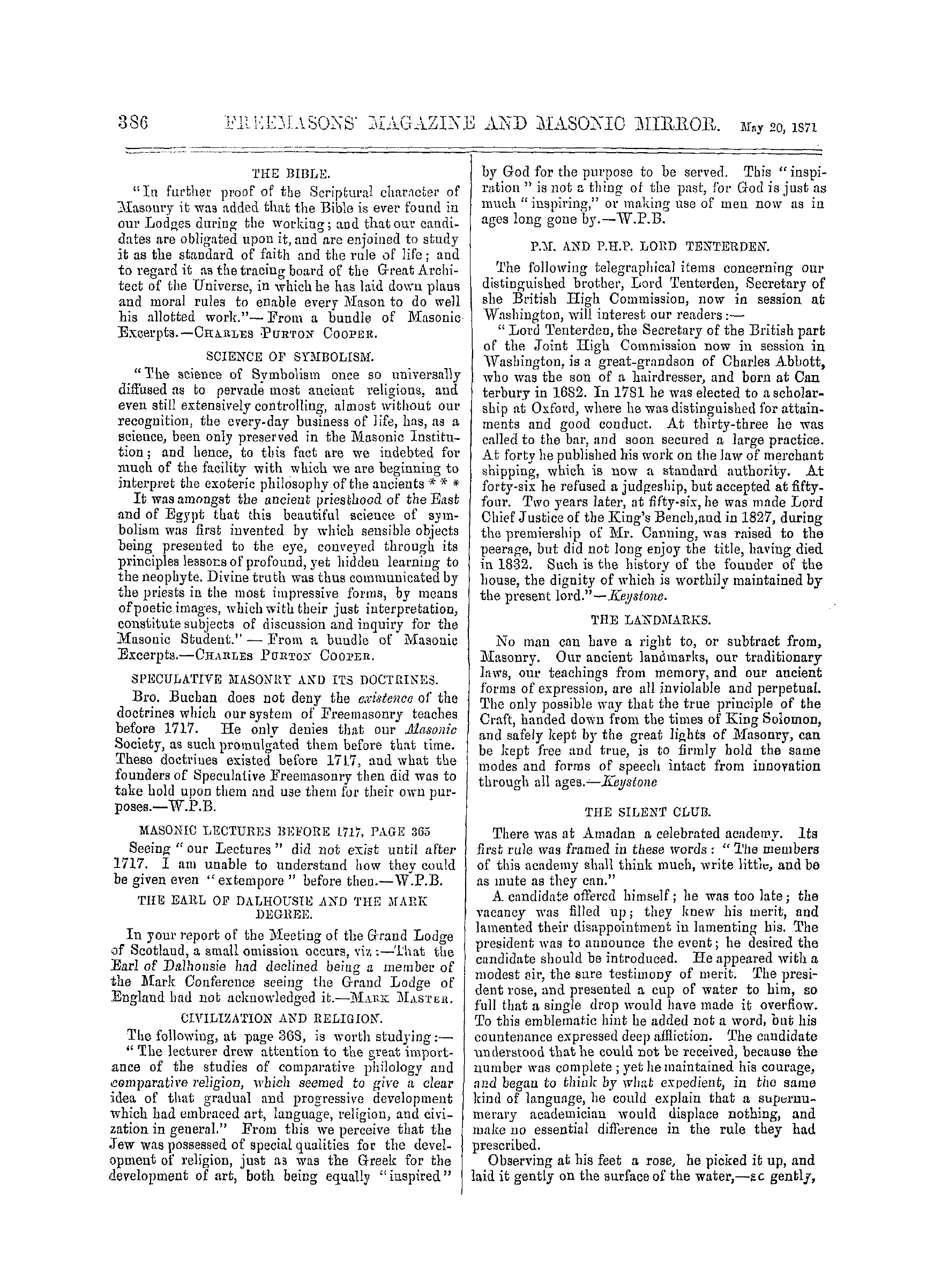 The Freemasons' Monthly Magazine: 1871-05-20 - Masonic Notes And Queries.