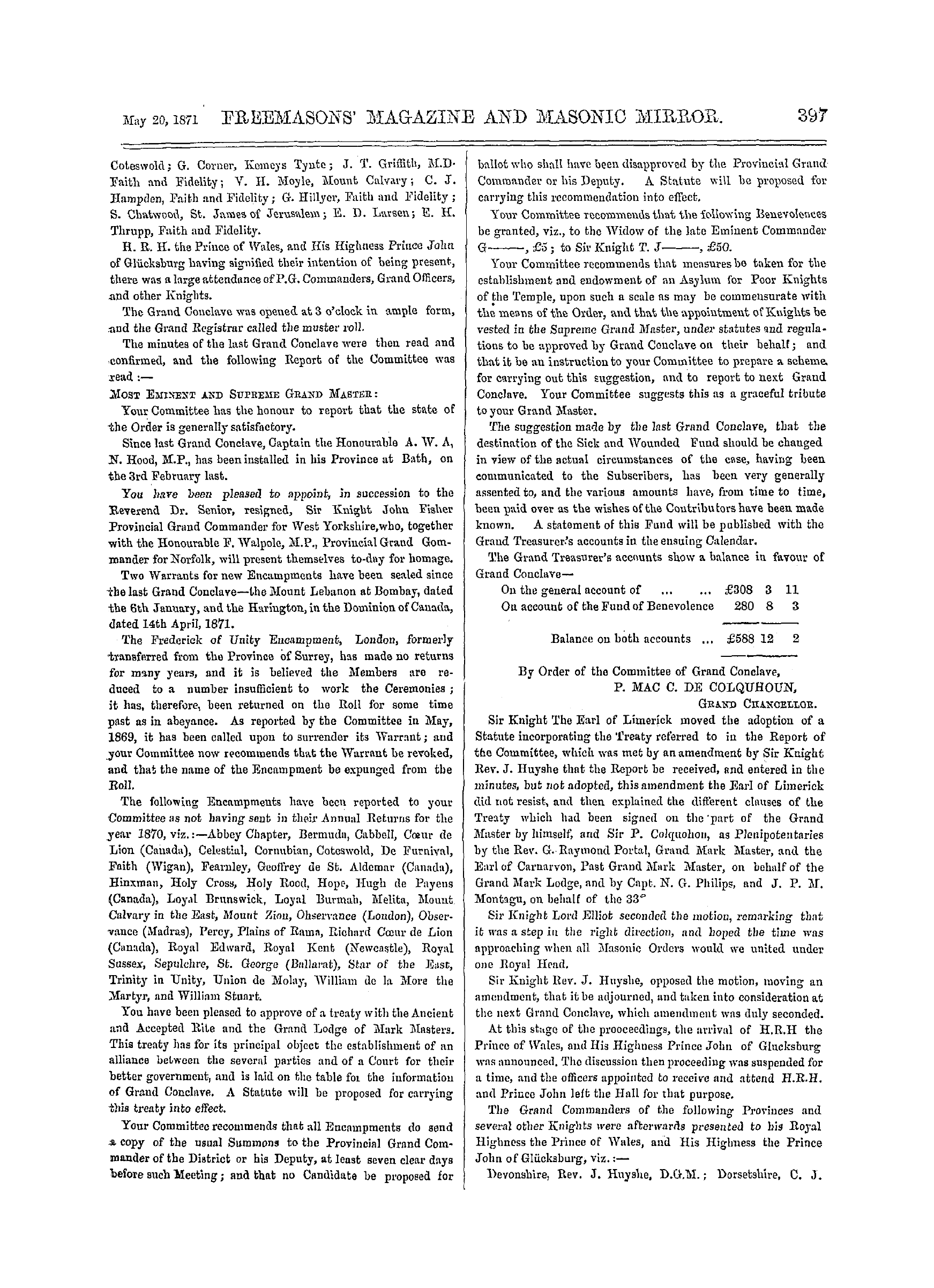 The Freemasons' Monthly Magazine: 1871-05-20 - Knights Templar.