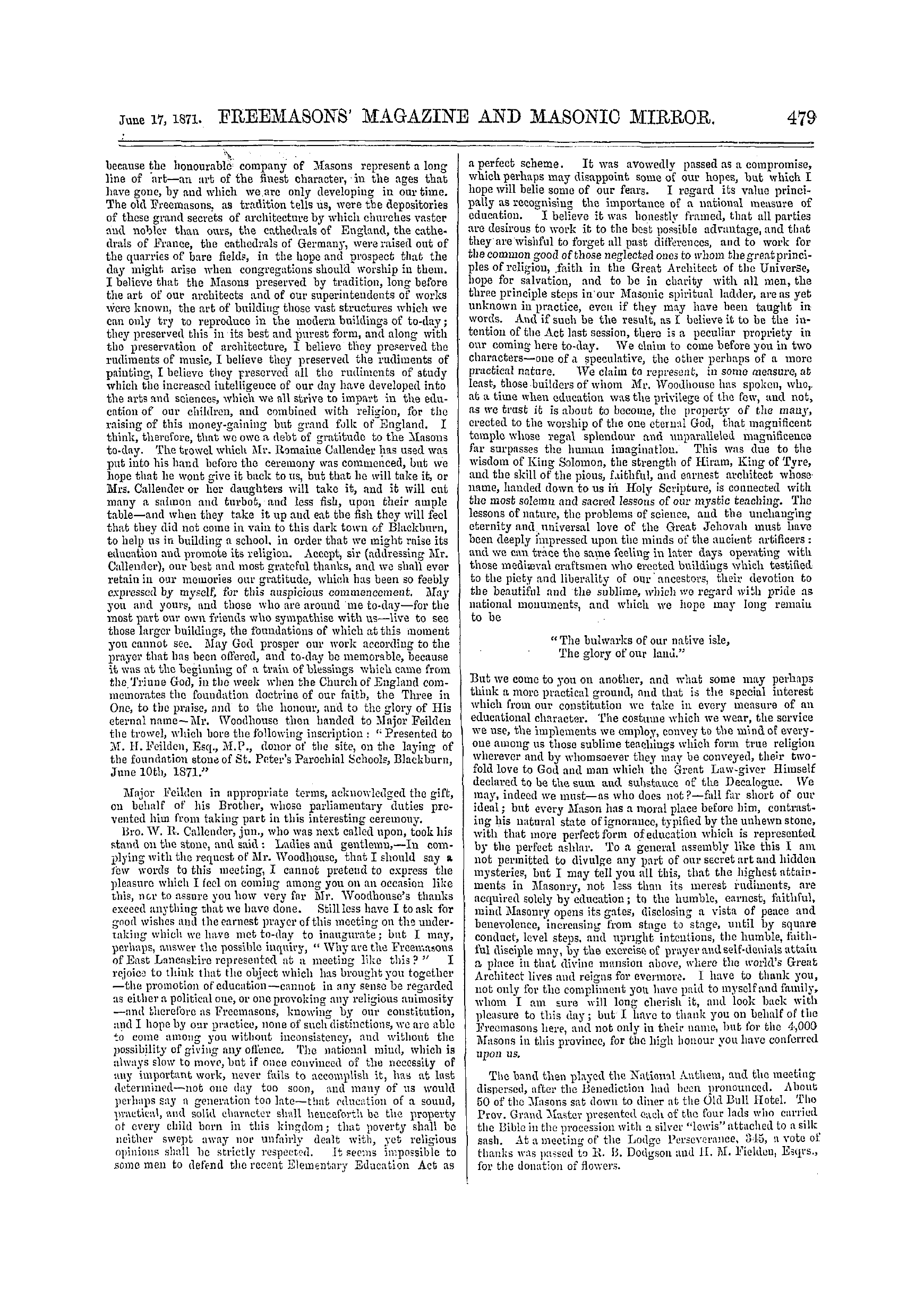 The Freemasons' Monthly Magazine: 1871-06-17: 19