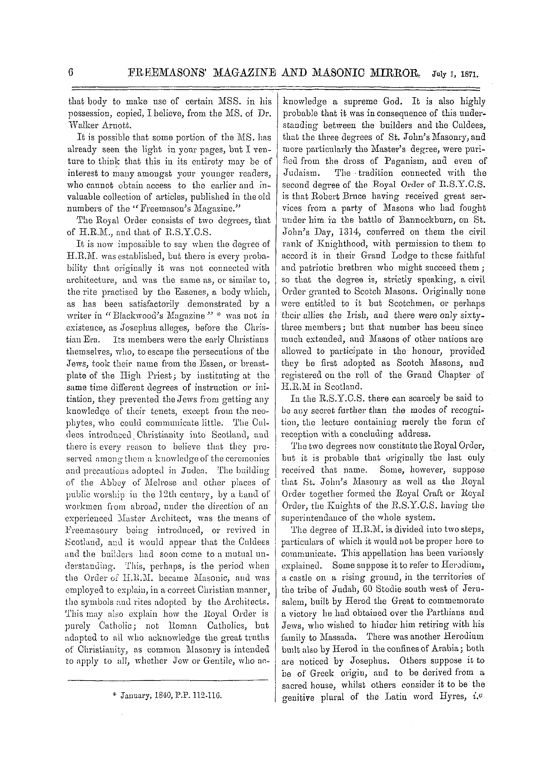 The Freemasons' Monthly Magazine: 1871-07-01 - The Royal Order Of Scotland.